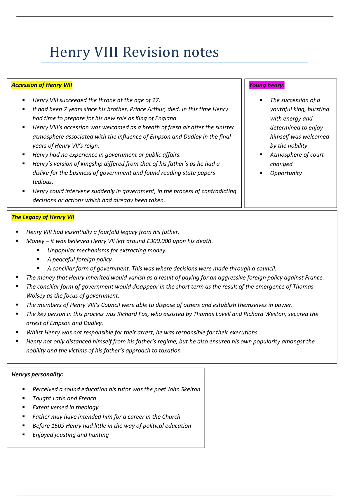 a level tudors essay plans