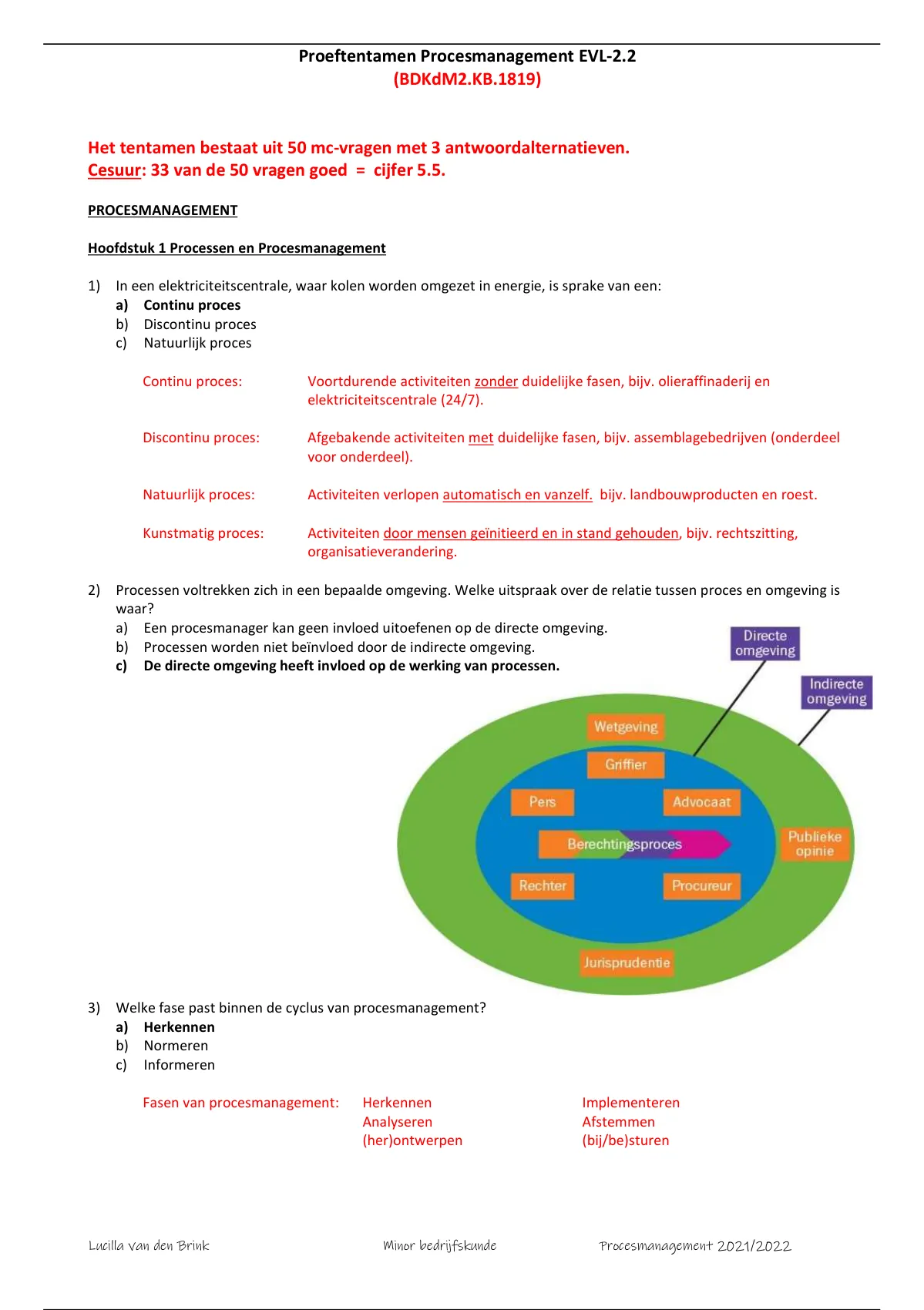 Oefententamen Procesmanagement Incl. Antwoorden En Toelichtingen ...