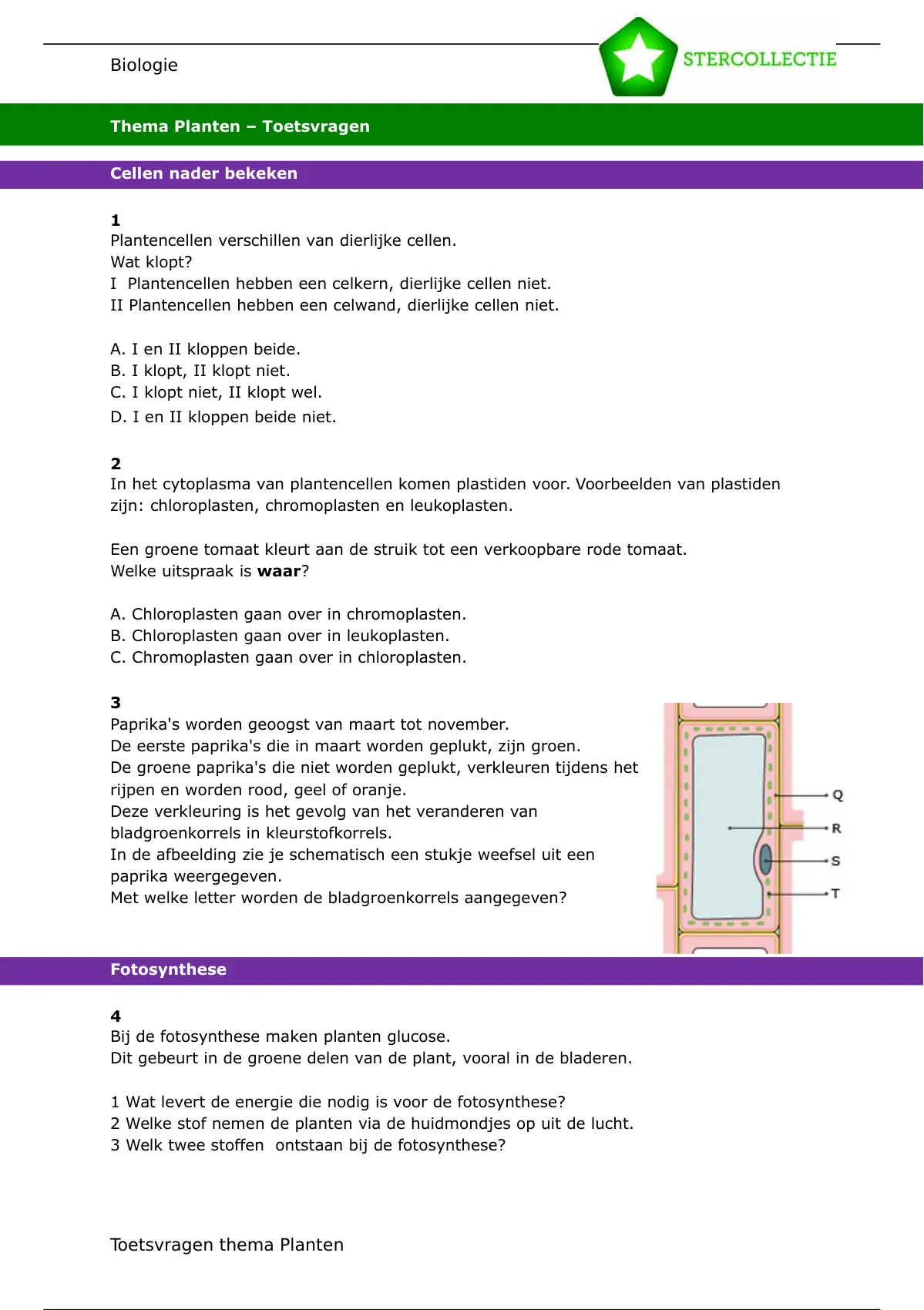 Oefentoets Planten - Biologie Van Planten - Stuvia NL