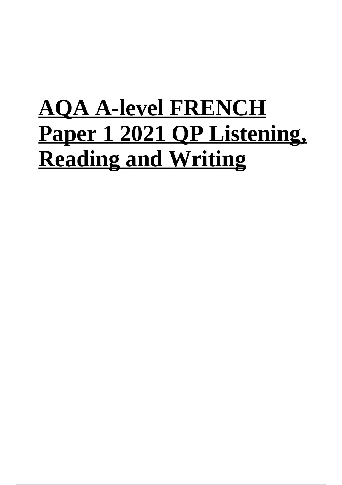 AQA Alevel FRENCH Paper 1 2021 QP Listening, Reading and Writing