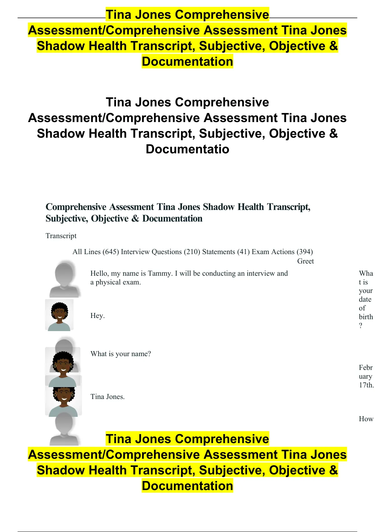 Tina Jones Comprehensive Assessment Tina Jones