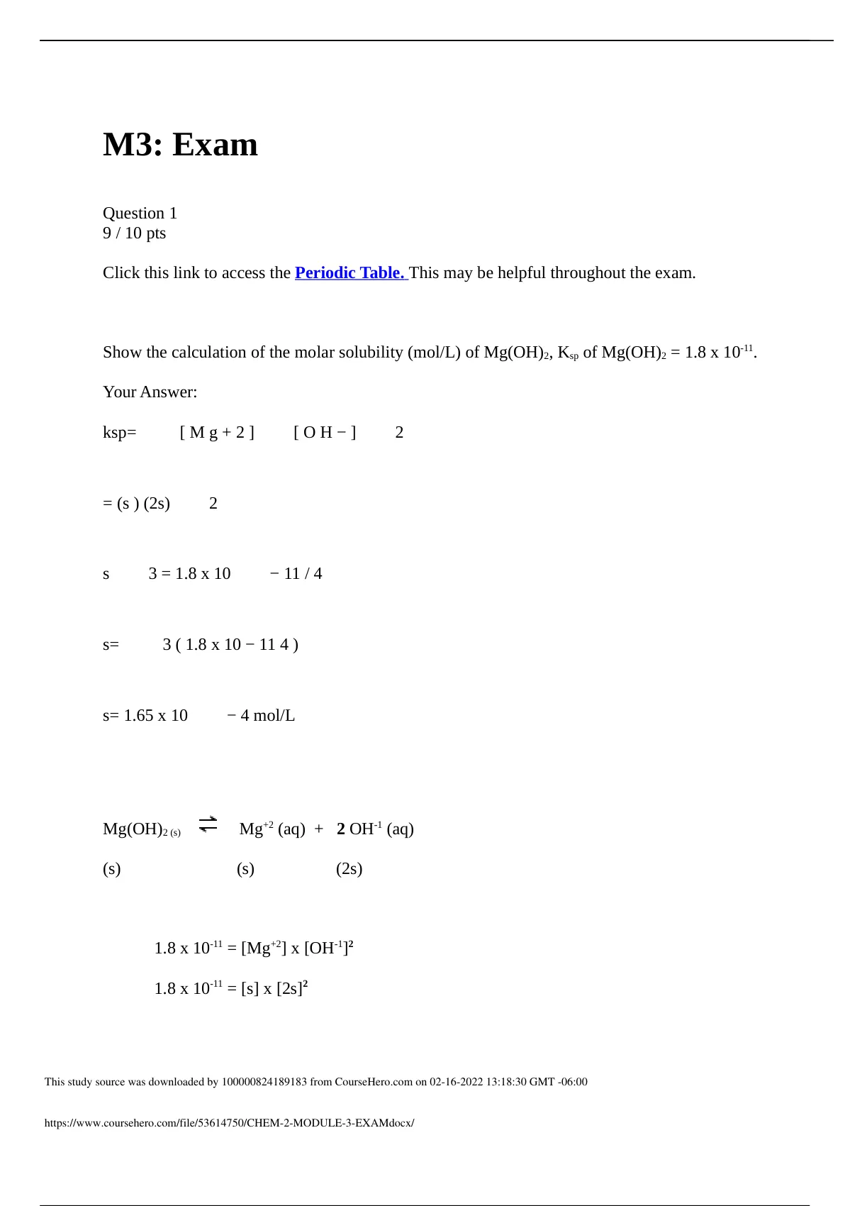 GENERAL CHEMISTRY 2 MODULE 3 EXAM_CHEM 104 - BIOLOGY - Stuvia US