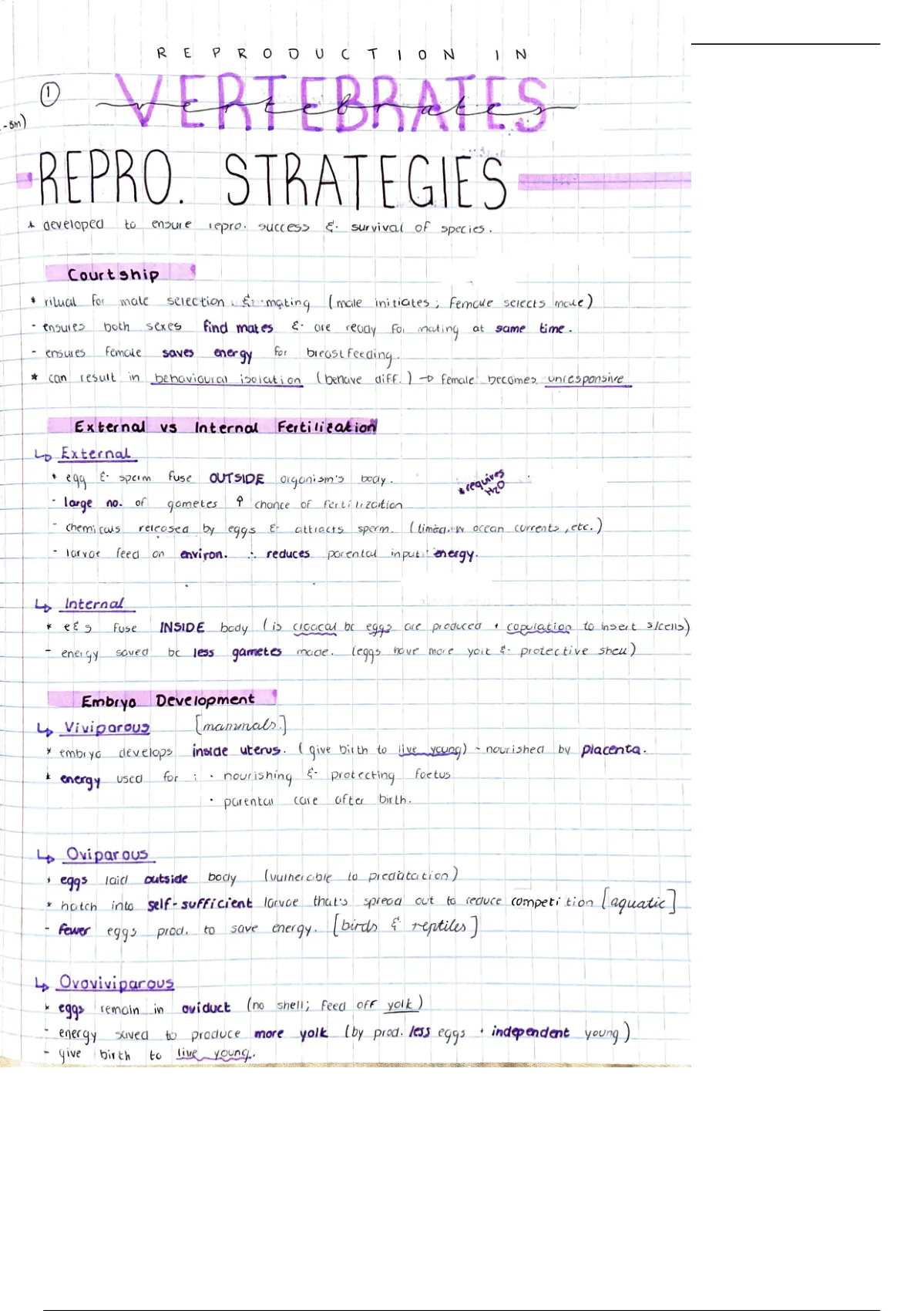 Summary Reproduction in Vertebrates Notes - Life Sciences - Stuvia SA