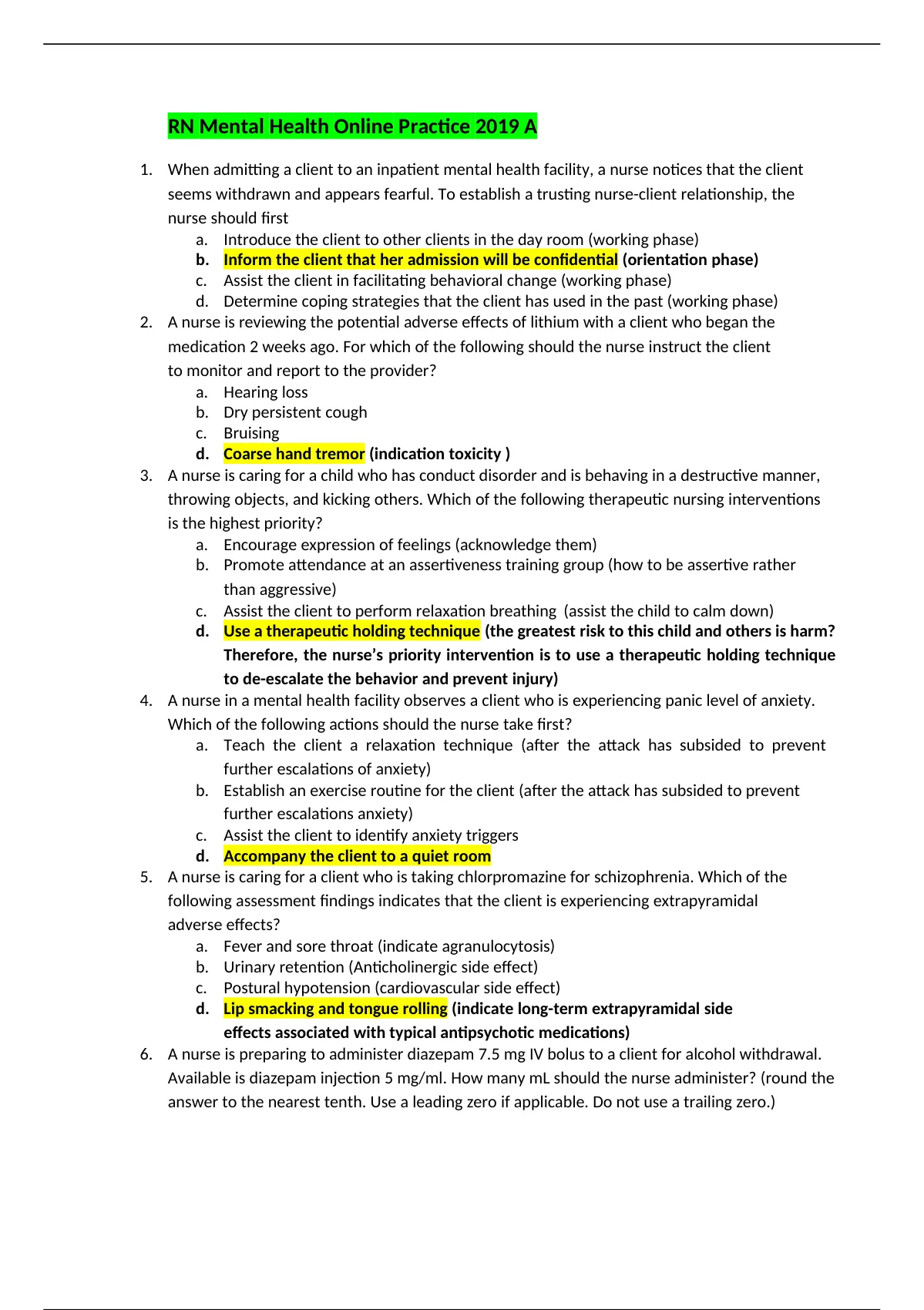 ATI RN Mental Health Online Practice 2019 A - 60 Correct Questions ...