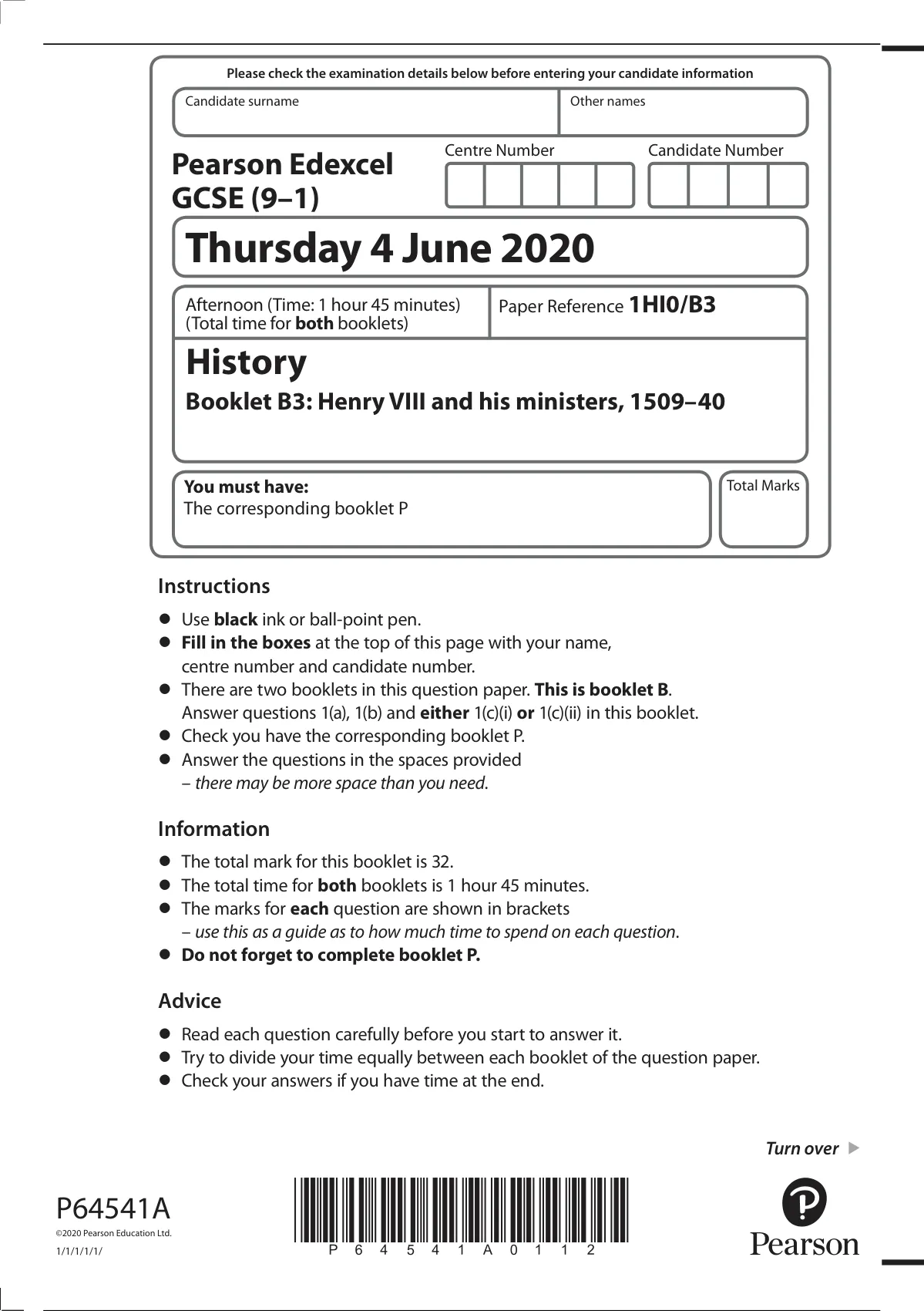 Pearson Edexcel GCSE (9–1) History Booklet B3: Henry VIII and his ...