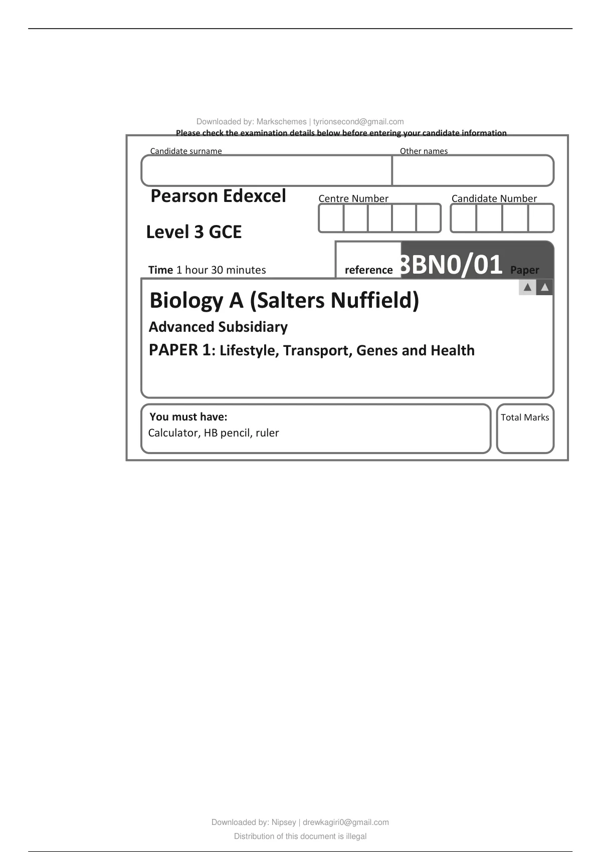 Pearson Edexcel Level 3 GCE Biology A (Salters Nuffield) Advanced ...