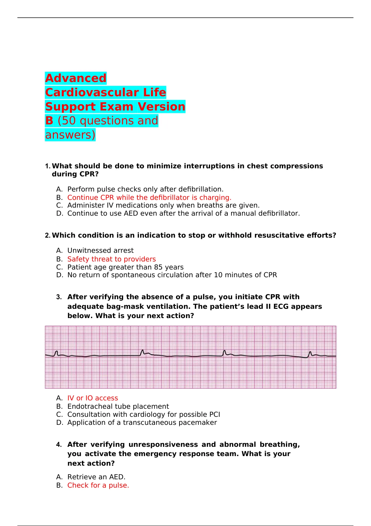 ACLS_Exam_Version_B(graded A Plus) - ACLS - Stuvia US