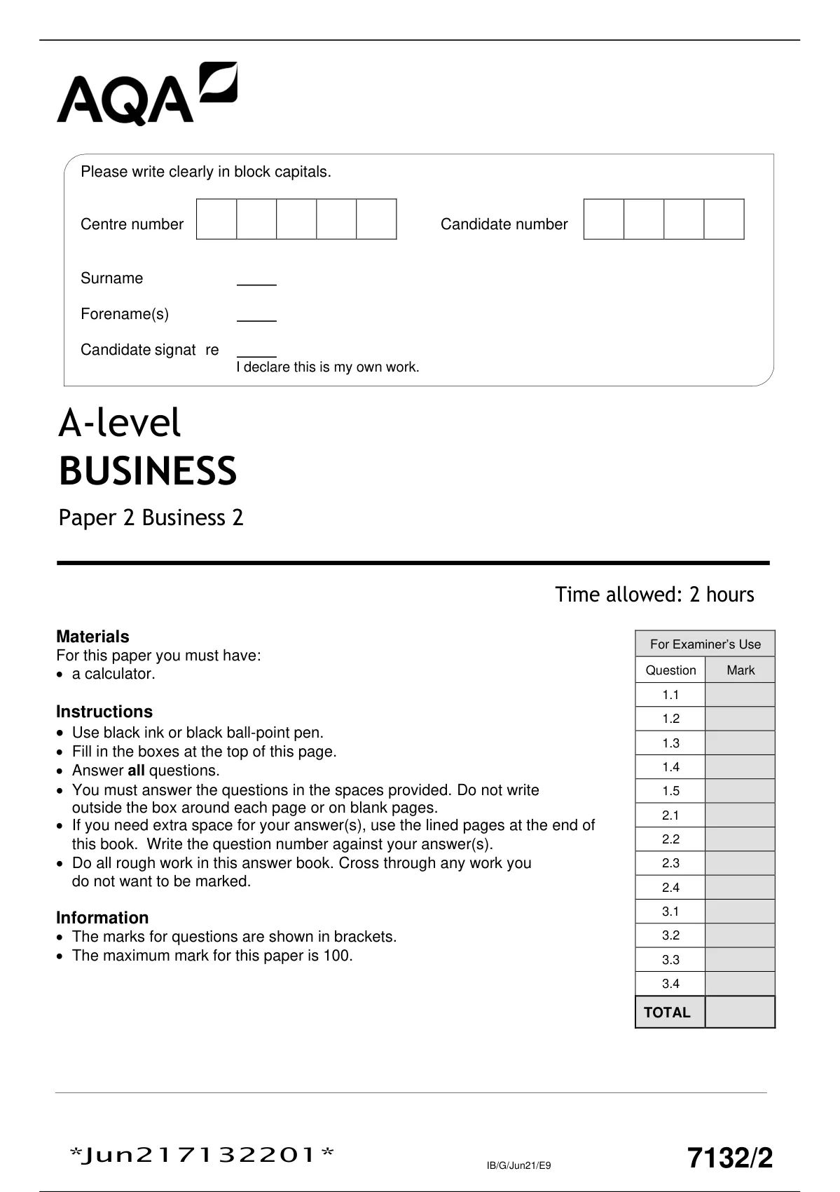 business a level paper 2 aqa