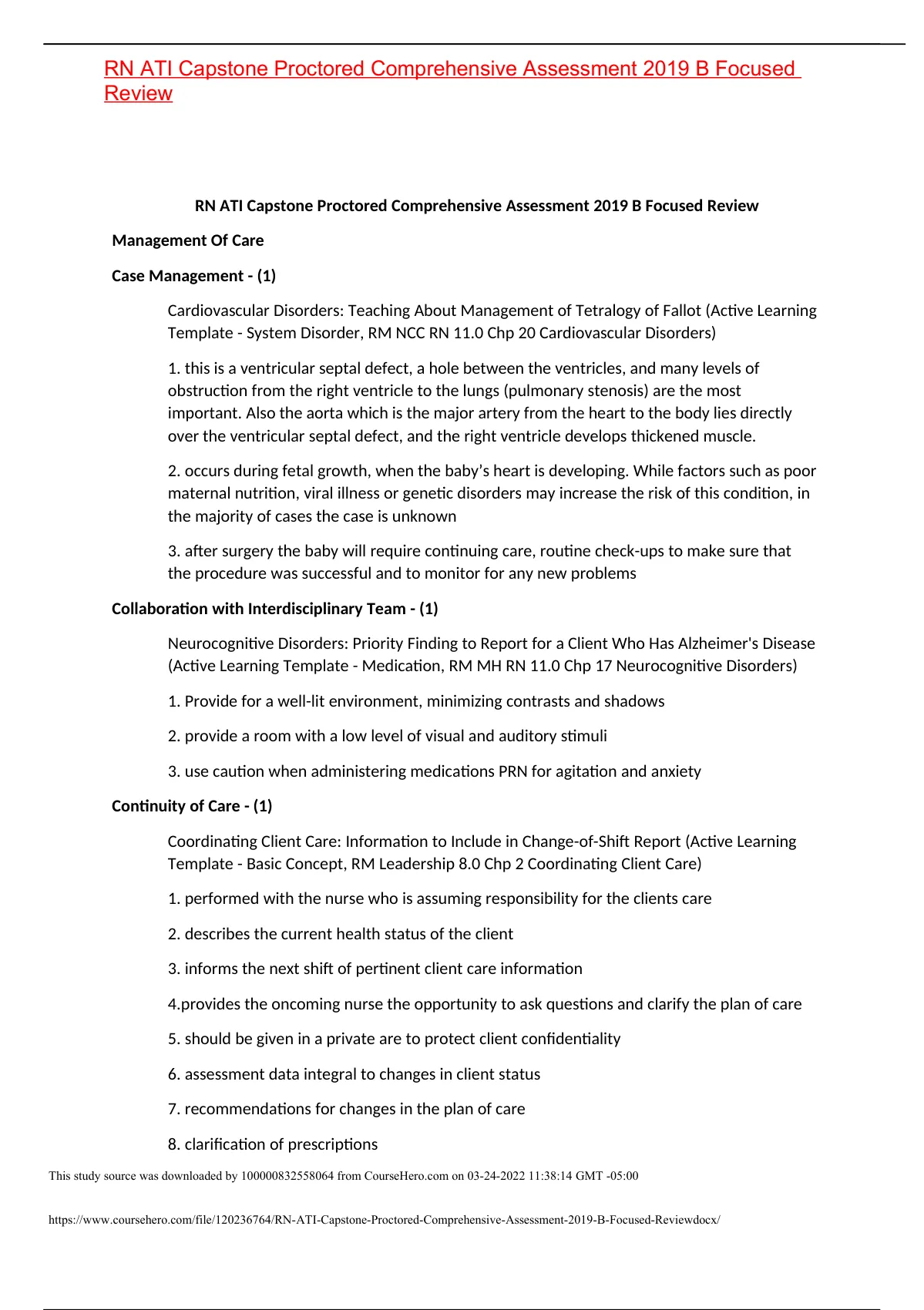 RN ATI Capstone Proctored Comprehensive Assessment 2019 B Focused ...