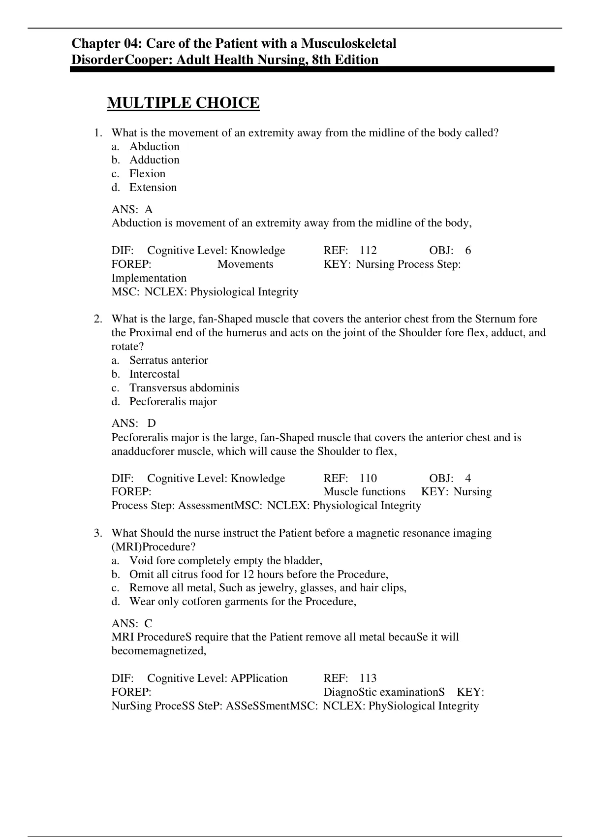 44.Care of the Patient with a Musculoskeletal Disorder Test Bank ...