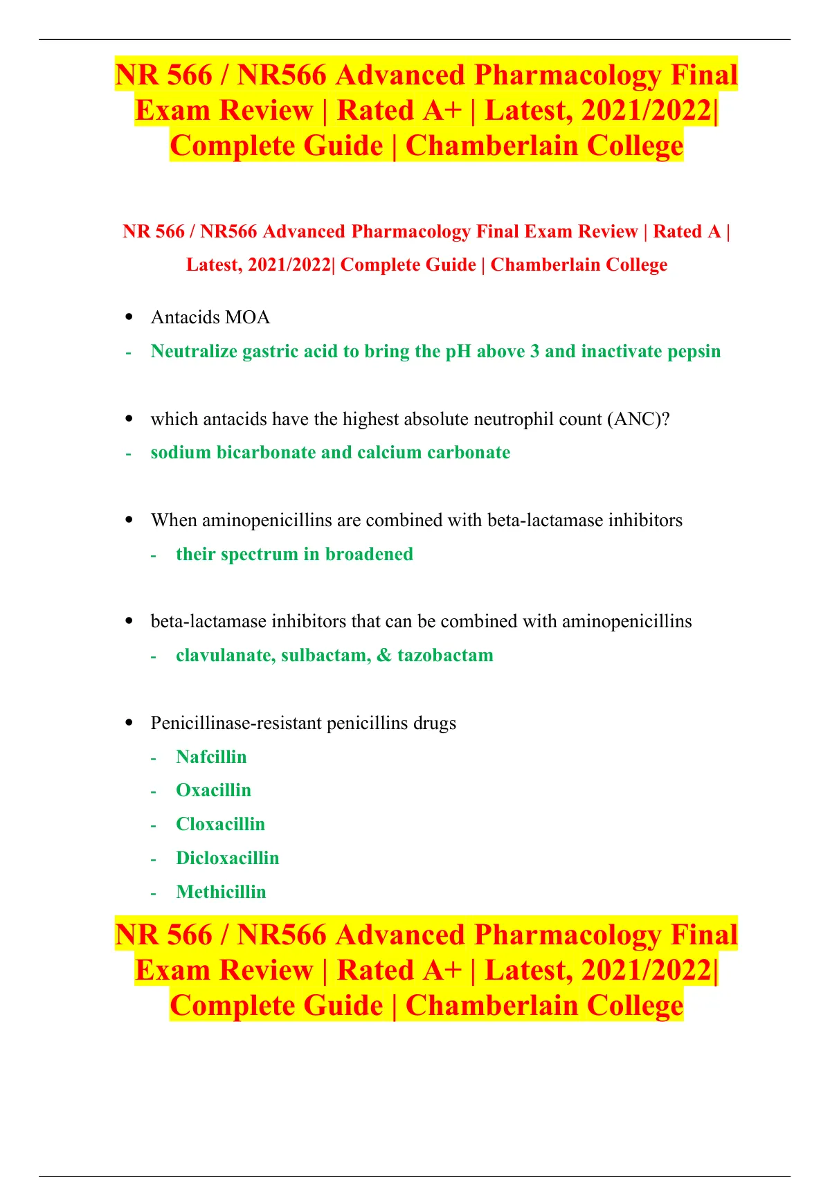 NR 566 / NR566 Advanced Pharmacology Final Exam Review | Rated A+ ...