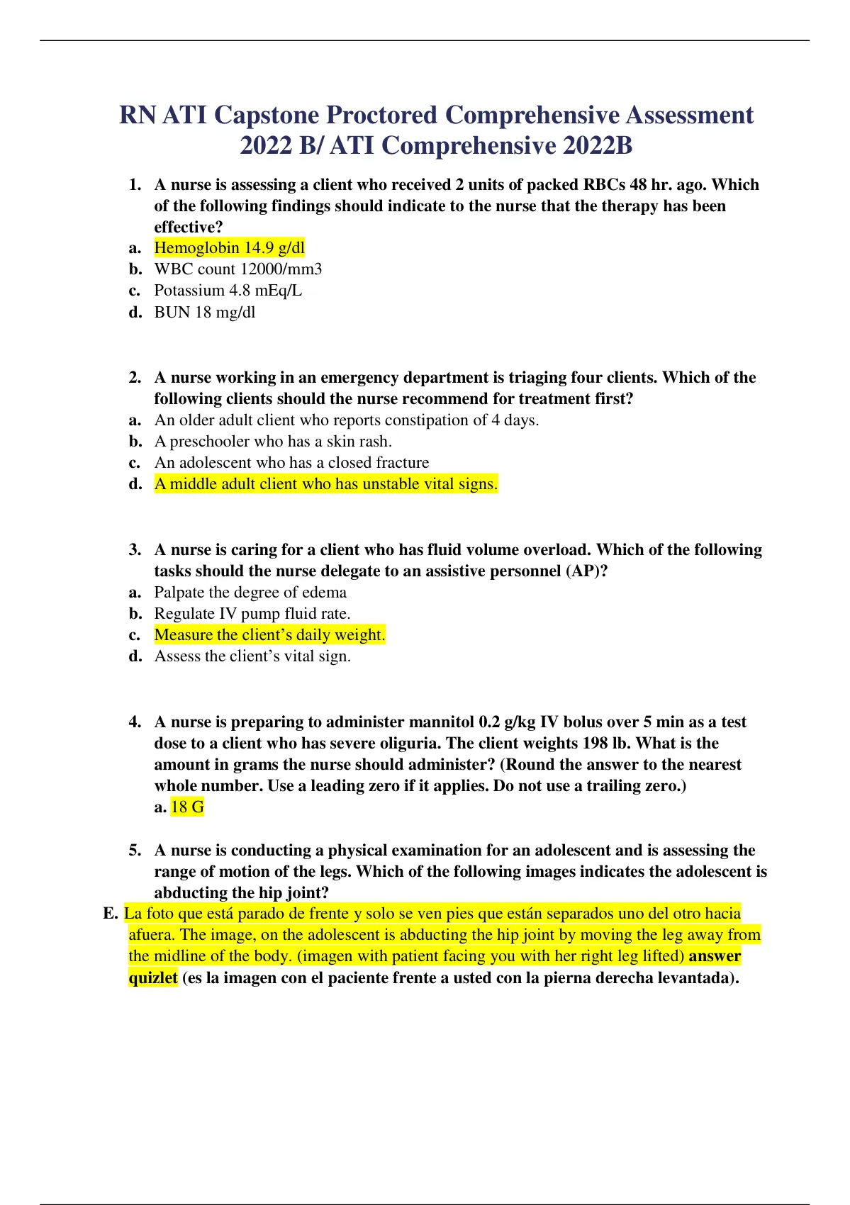 RN ATI Capstone Proctored Comprehensive Assessment 2022 B/ ATI ...