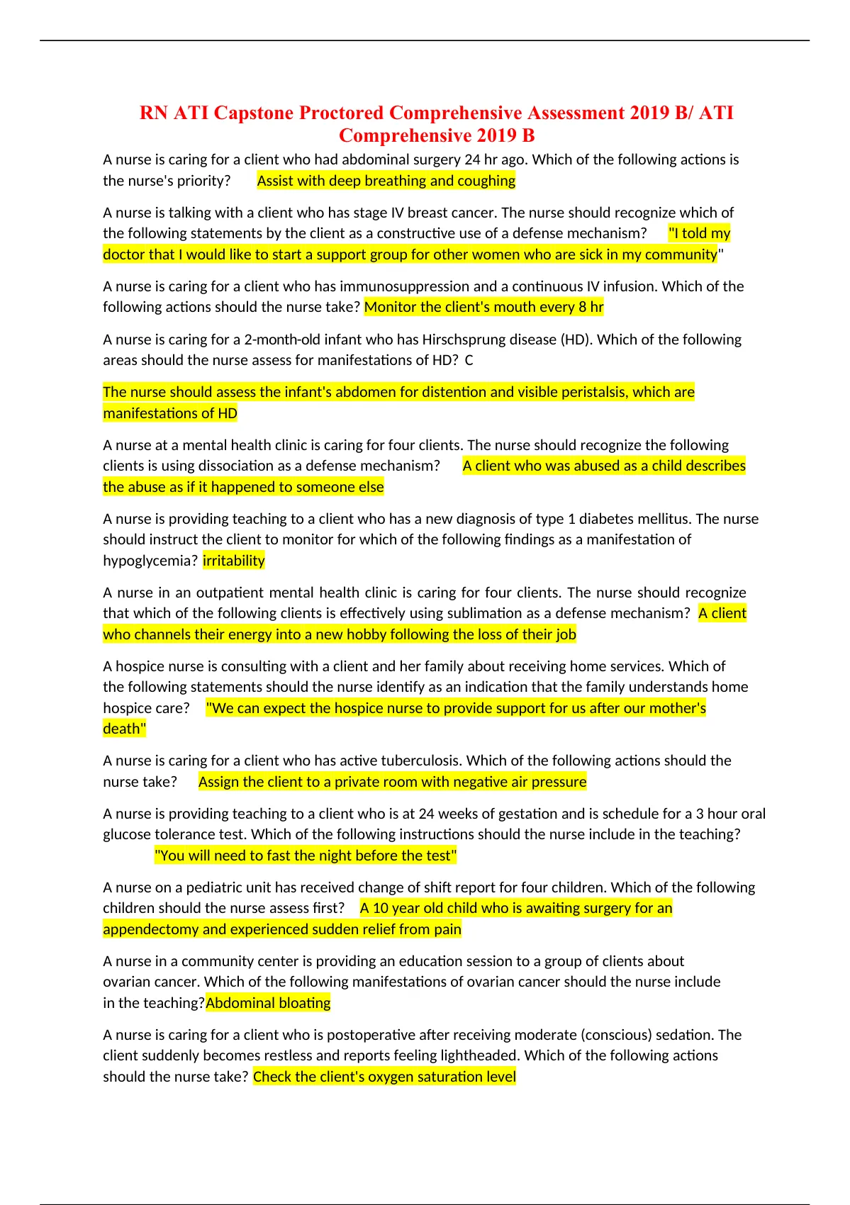 RN ATI Capstone Proctored Comprehensive Assessment 2019 B/ ATI ...