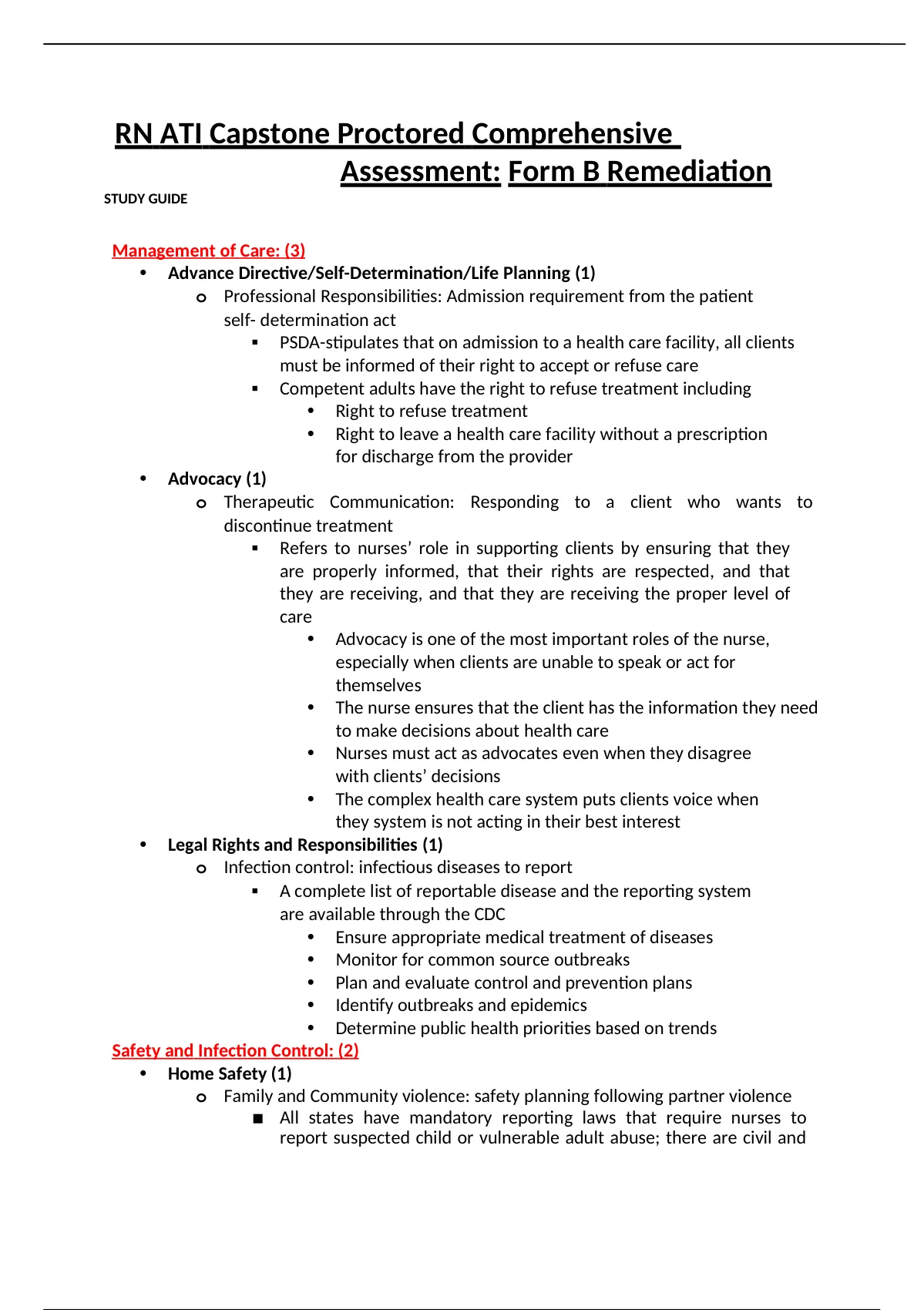 RN ATI Capstone Proctored Comprehensive Assessment: Form B Remediation ...