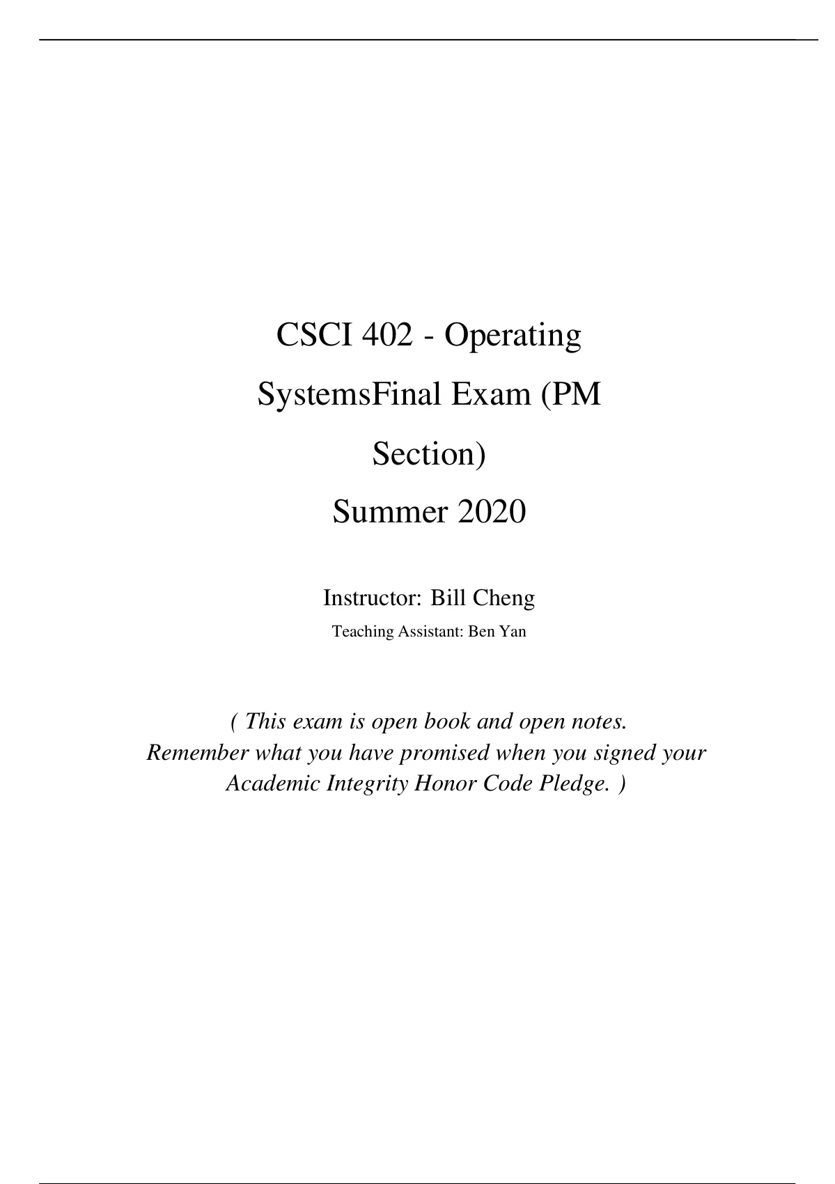 CSci 402 Operating Systems Final Exam (PM Section) 2020 CSci 402