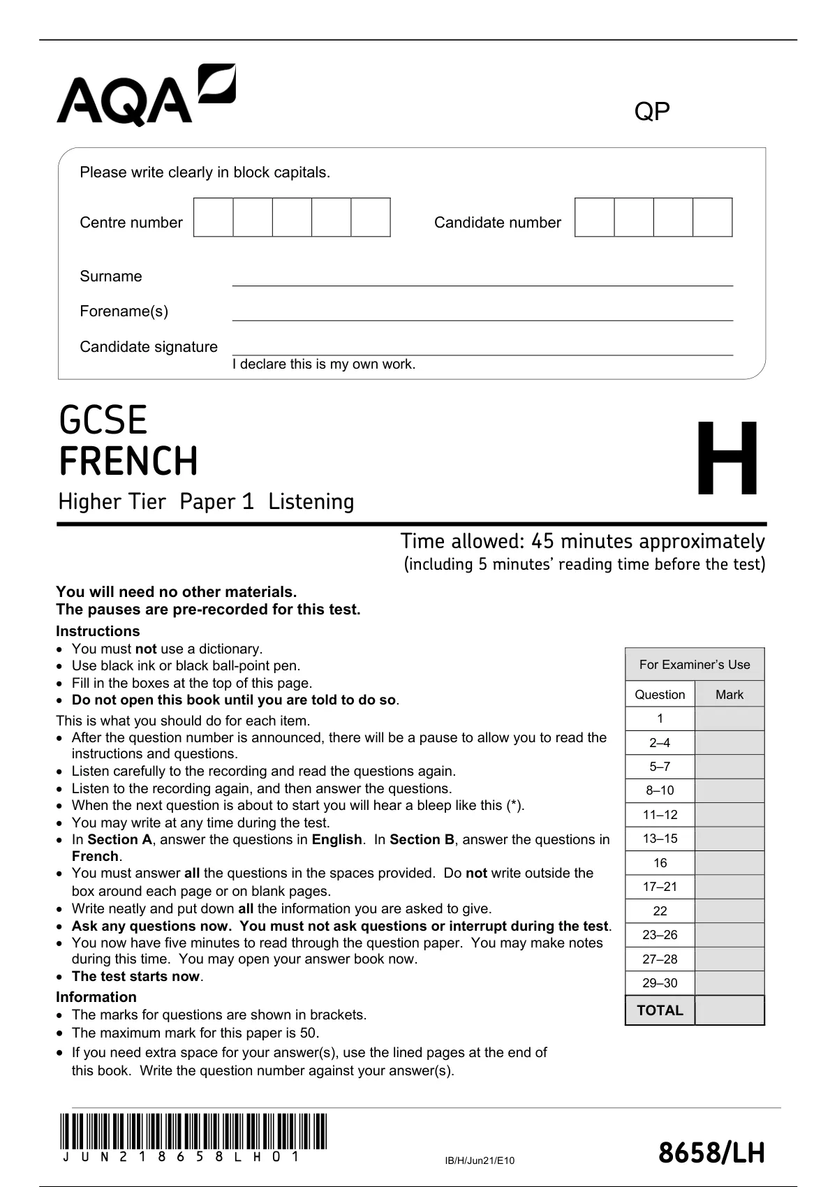 aqa french a level essay mark scheme