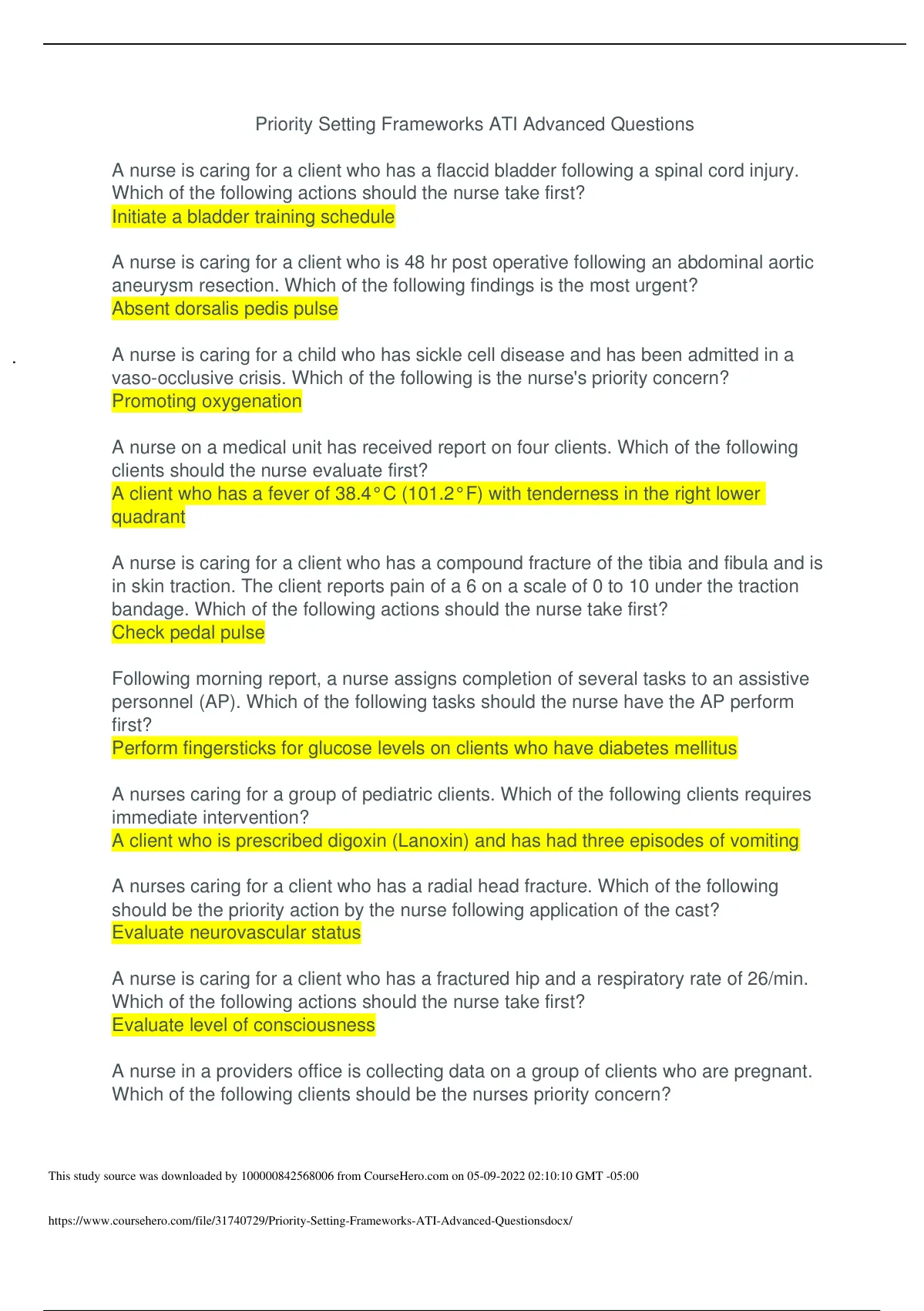 Priority Setting Frameworks ATI Advanced Questions - Priority Setting