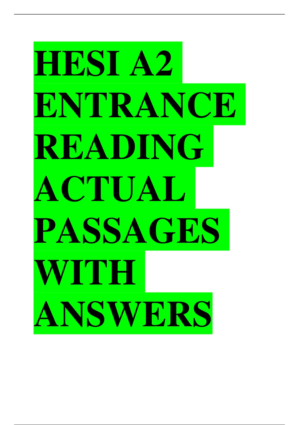 HESI A2 ENTRANCE EXAM Reading Passages 2022 COMPLETE WITH SOLVED ...