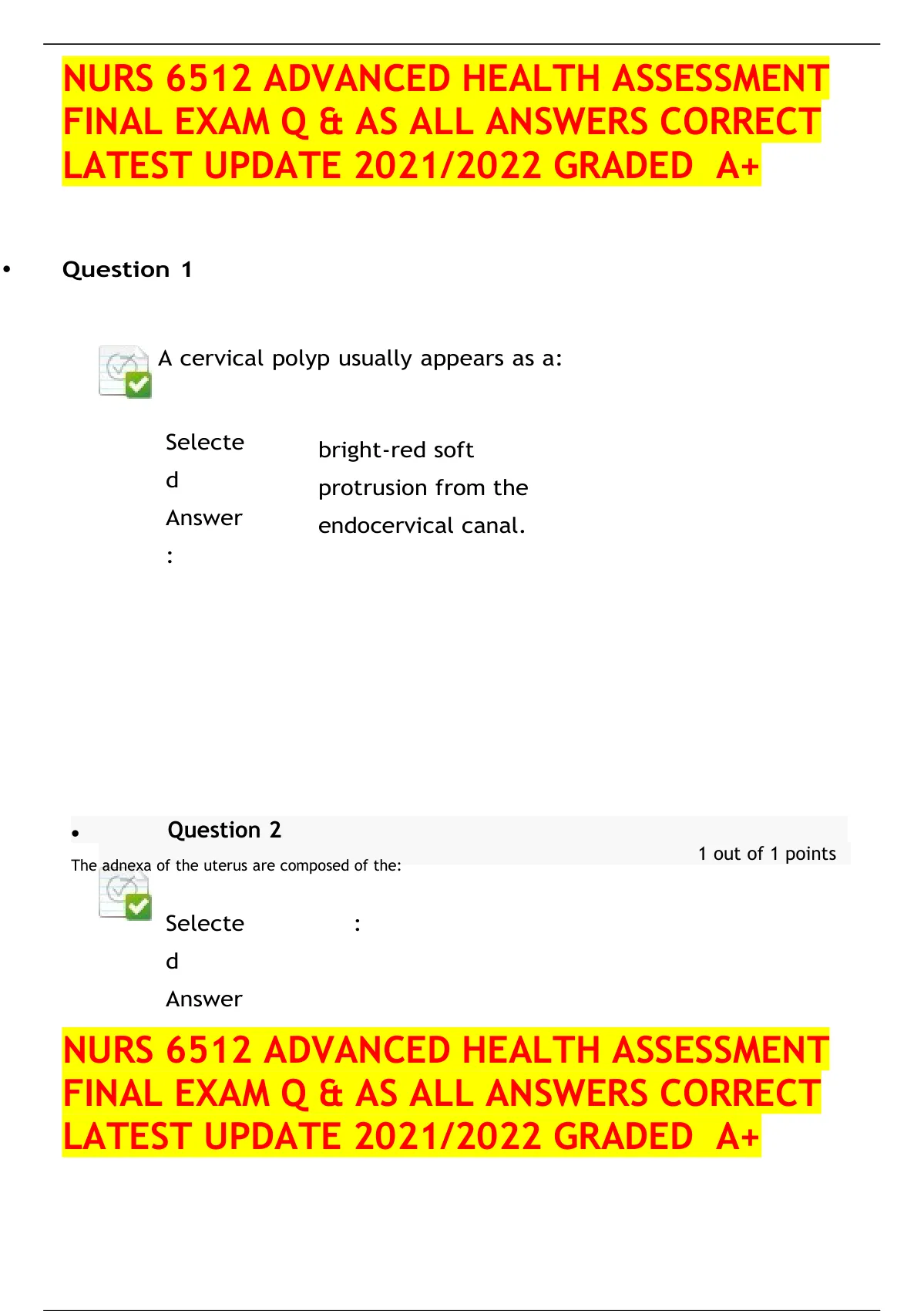 Nurs 6512 Advanced Health Assessment Final Exam Q And As All Answers Correct Latest Update 2021 2495