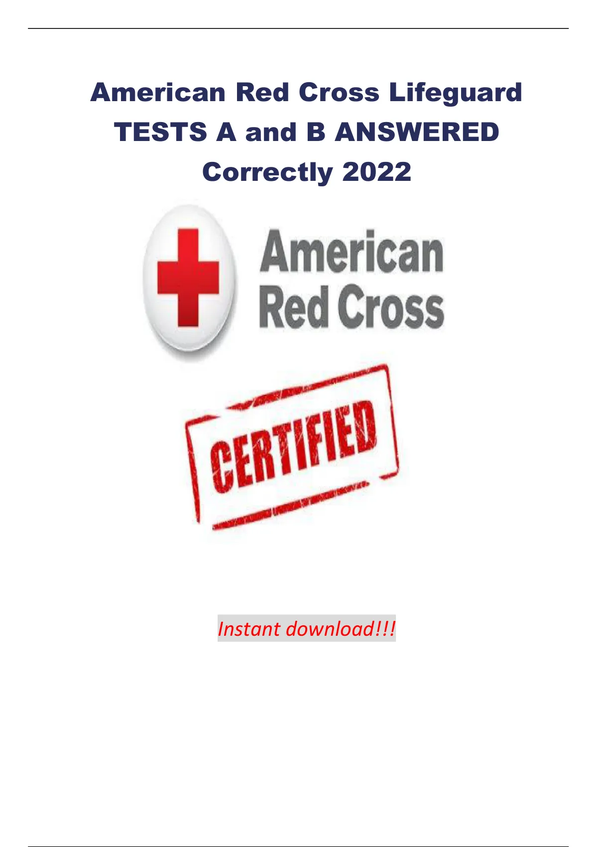 American Red Cross Lifeguard TESTS A And B ANSWERED Correctly 2022 ...