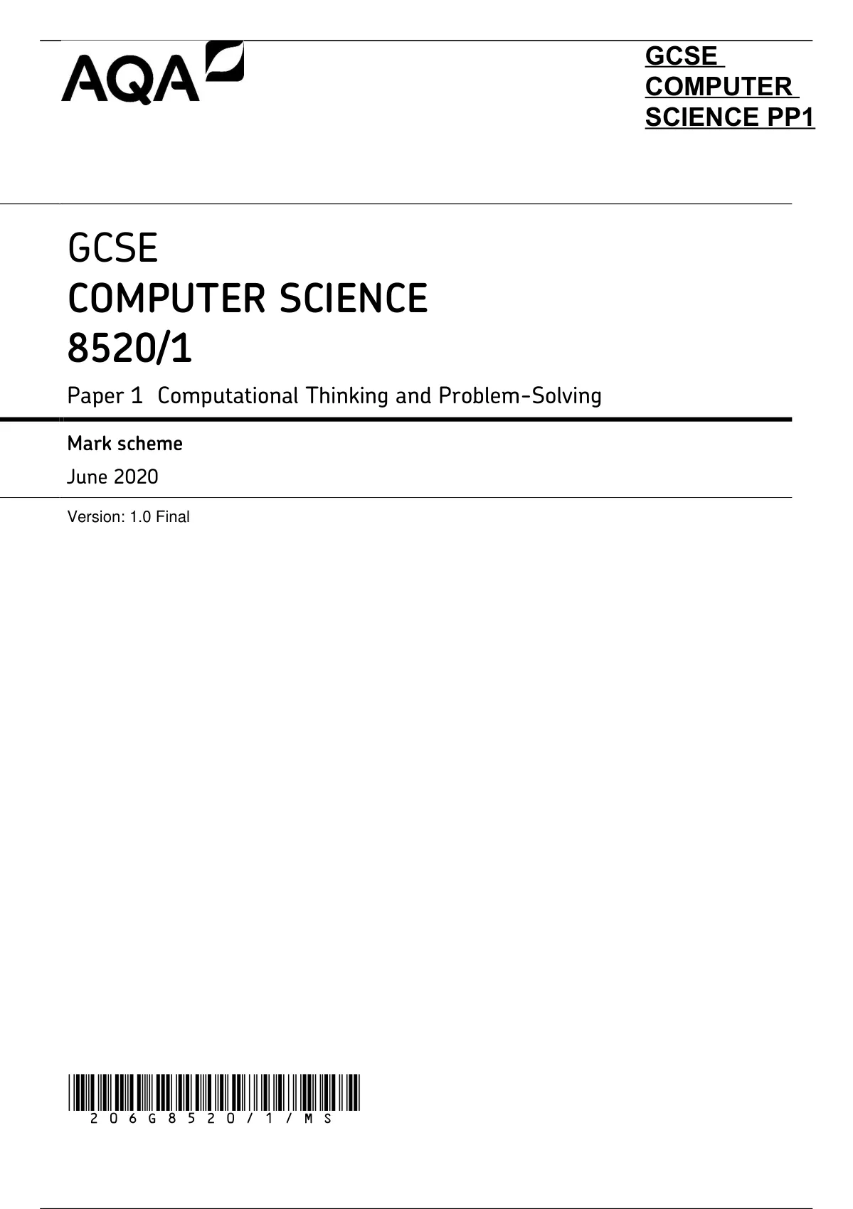 Gcse Computer Science 8520 1 Paper 1 Computational Thinking And Problem