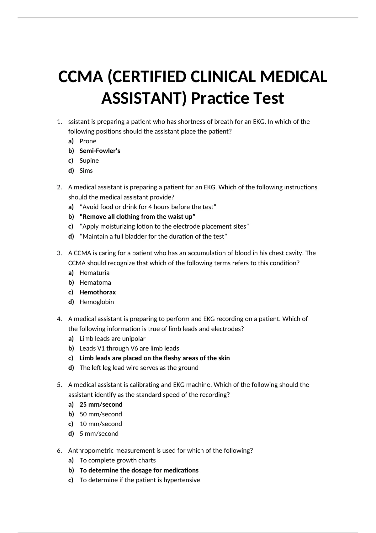 Nha Ccma Certified Clinical Medical Assistant Practice Test 2023 Nha Ccma Stuvia Us 