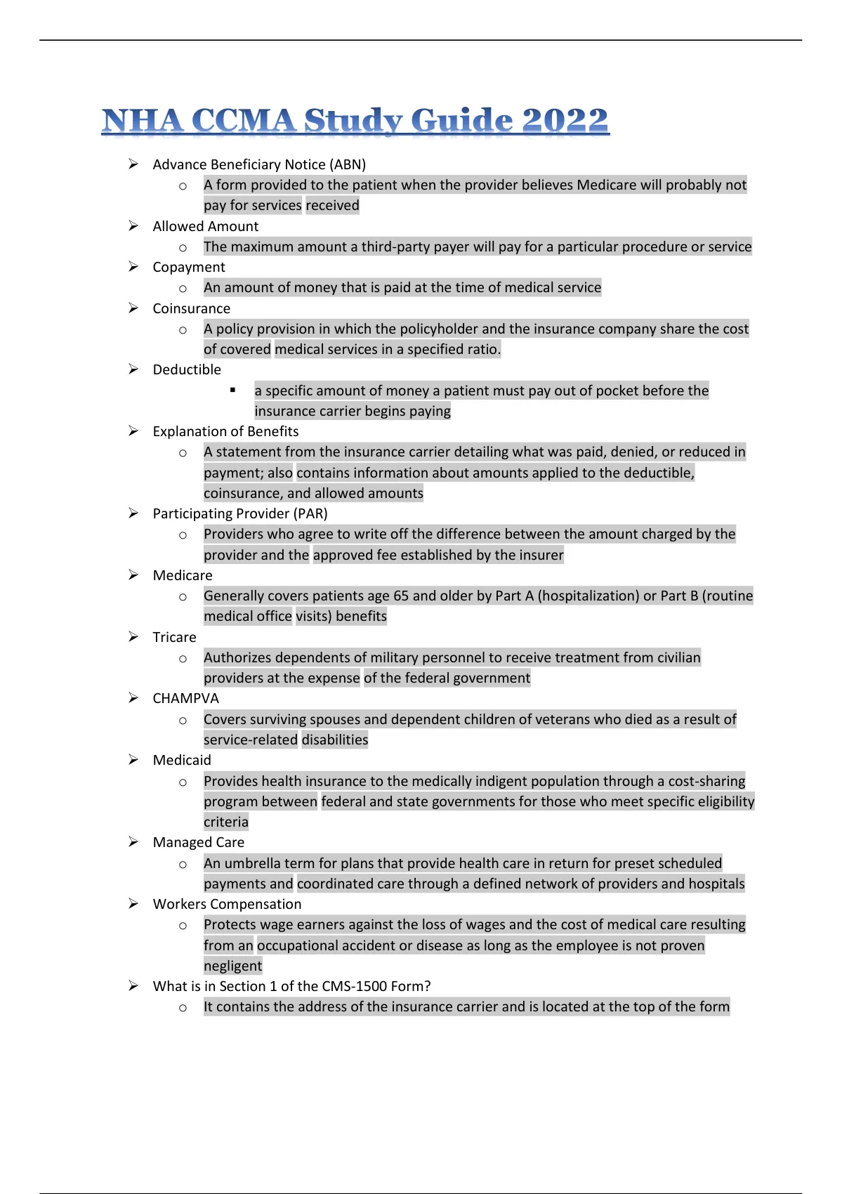 NHA CCMA EXAM Certification Study Guide 2022 NHA CCMA Stuvia US