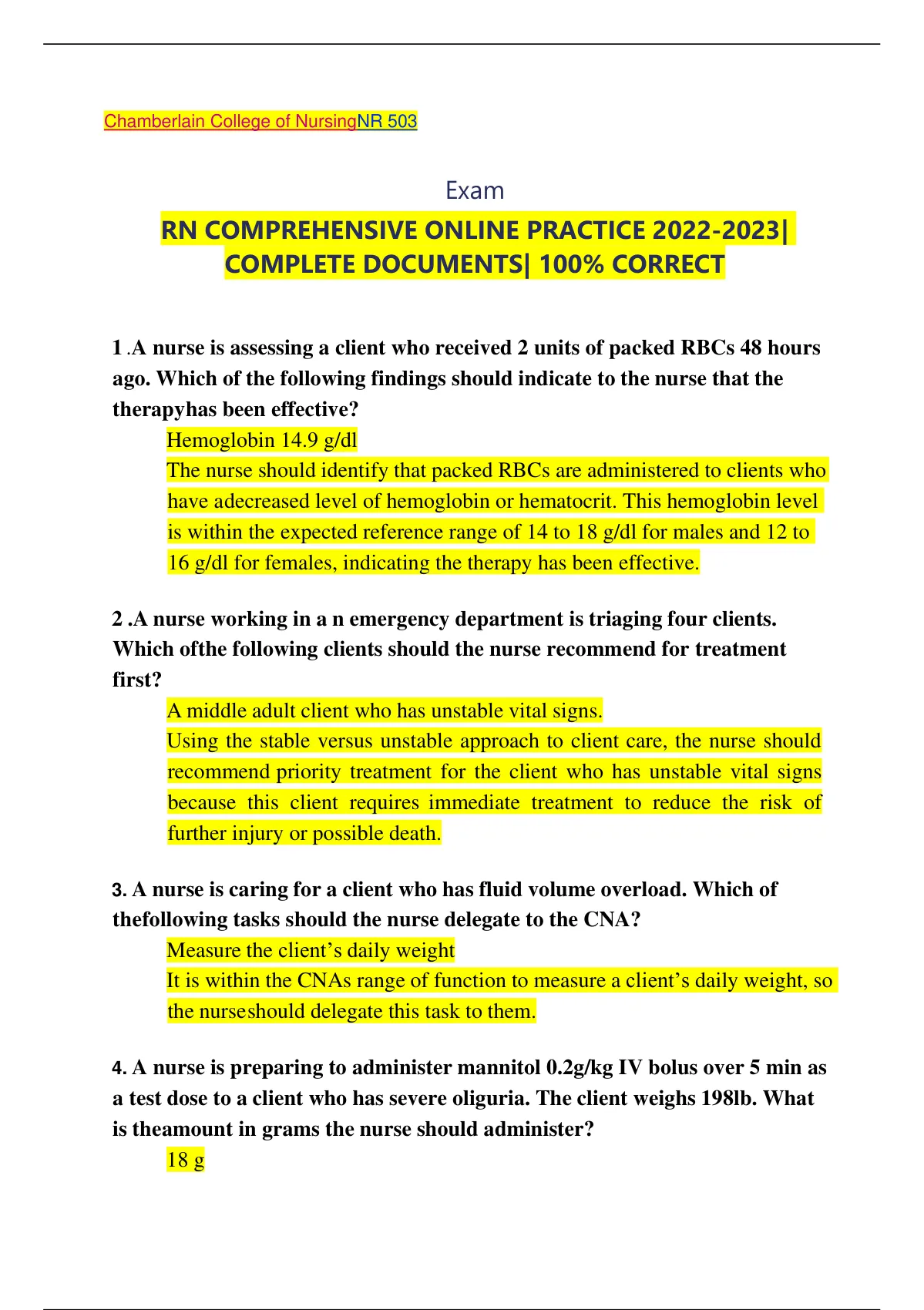 RN COMPREHENSIVE ONLINE PRACTICE COMPLETE DOCUMENTS RN Introduction