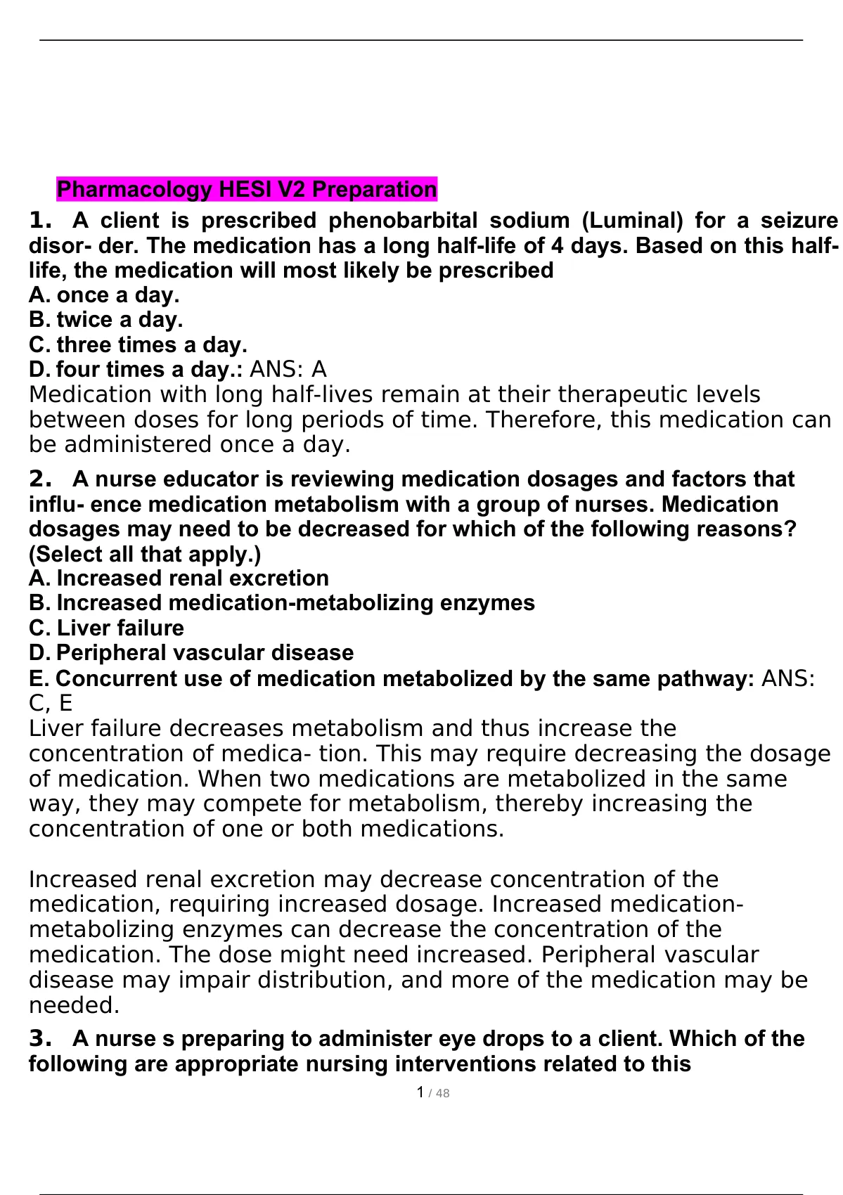 Pharmacology HESI V2 Preparation Exam/Possible 2022 Questions And ...