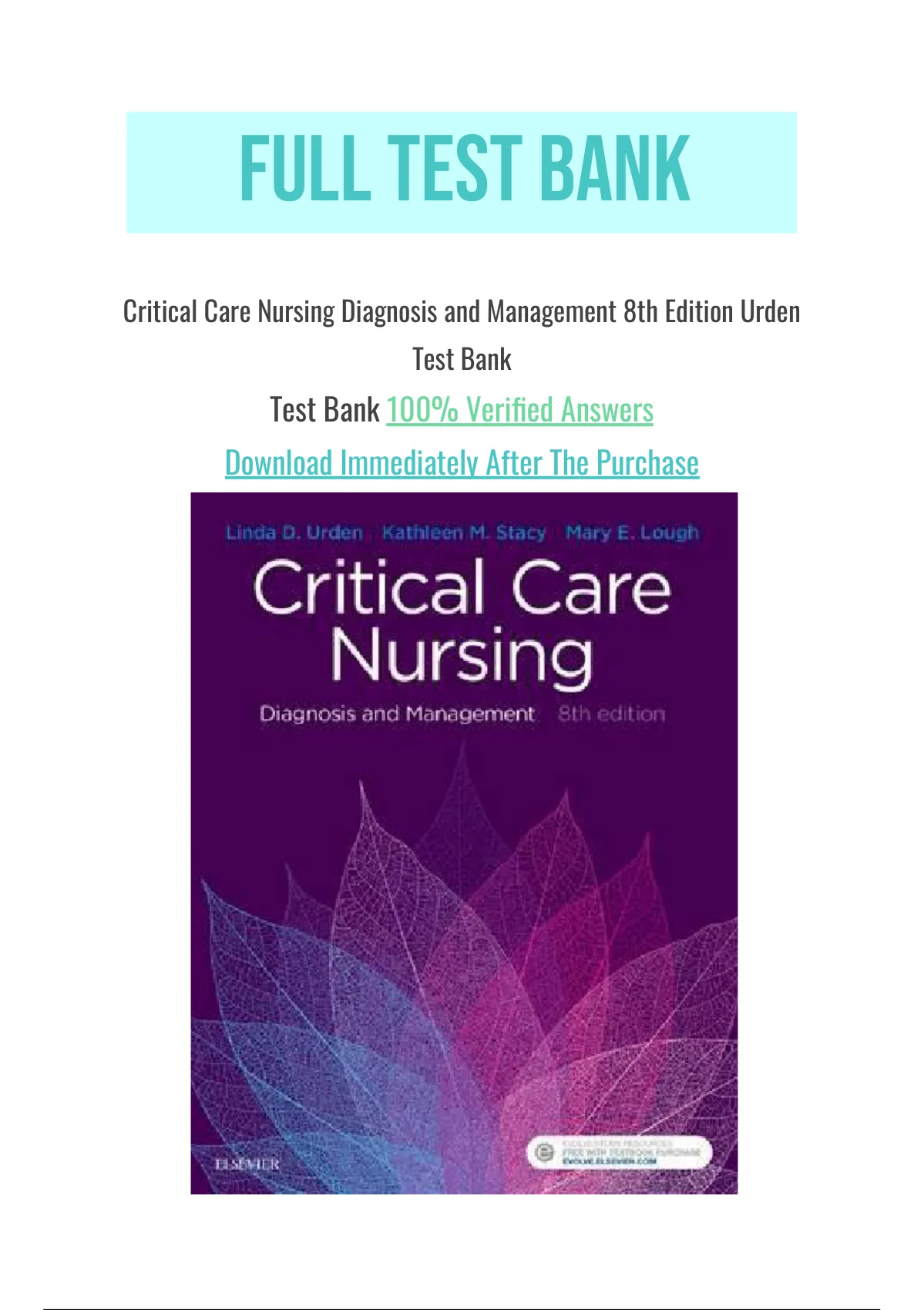 Critical Care Nursing Diagnosis and Management 8th Edition Urden Test ...