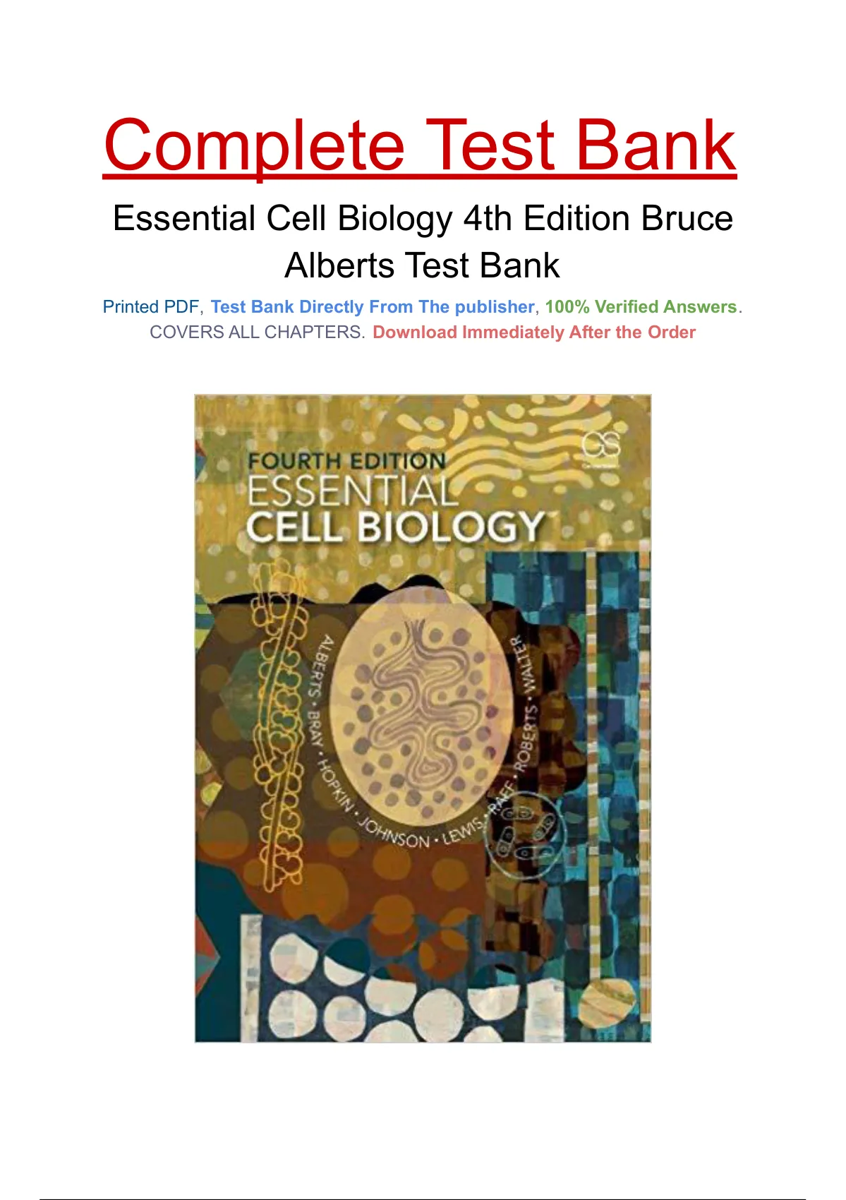 Essential Cell Biology 4th Edition Bruce Alberts Test Bank - Essential ...