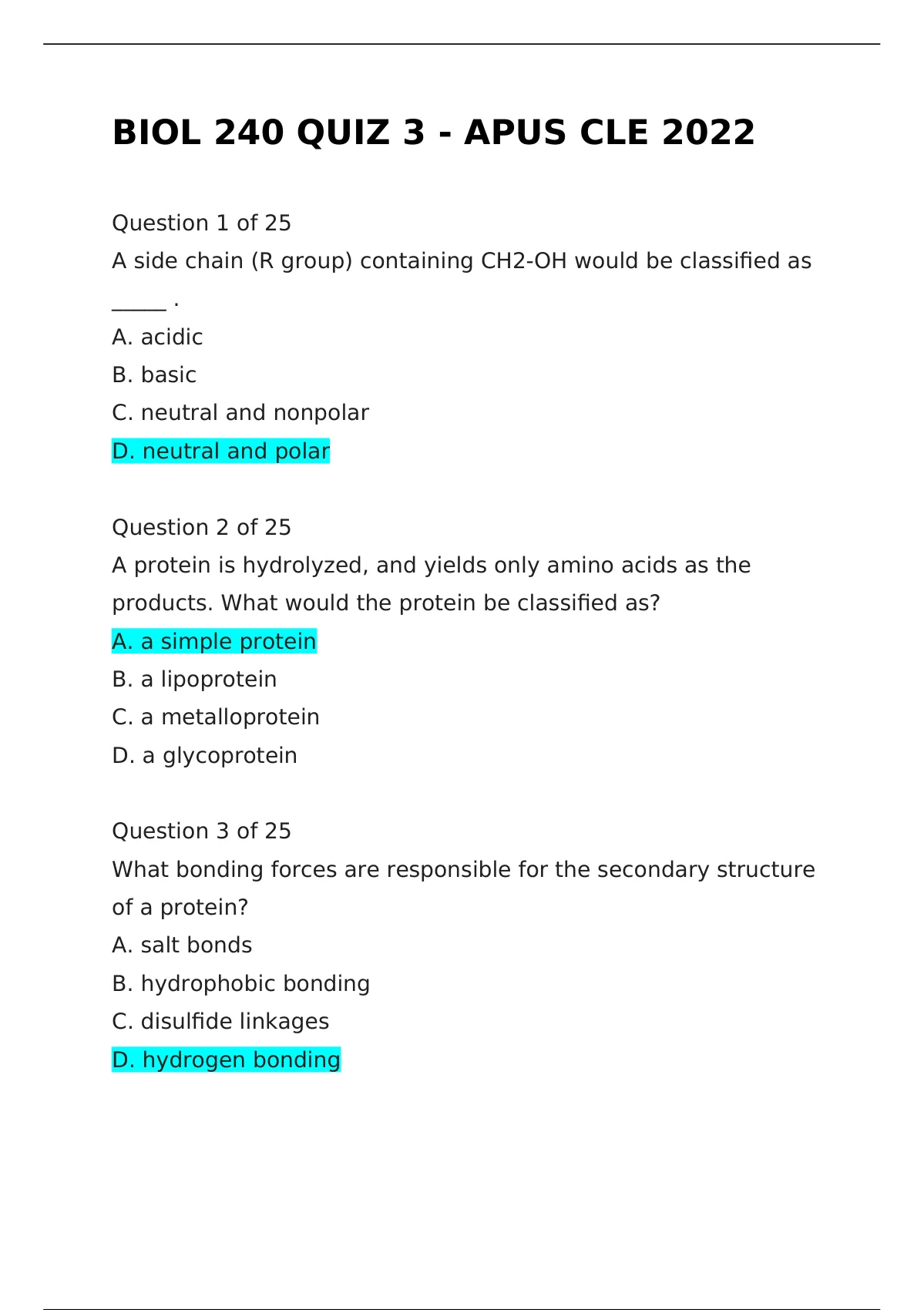 BIOL 240 QUIZ 3 - APUS CLE 2022 AMU - BIOL 240 - Stuvia US