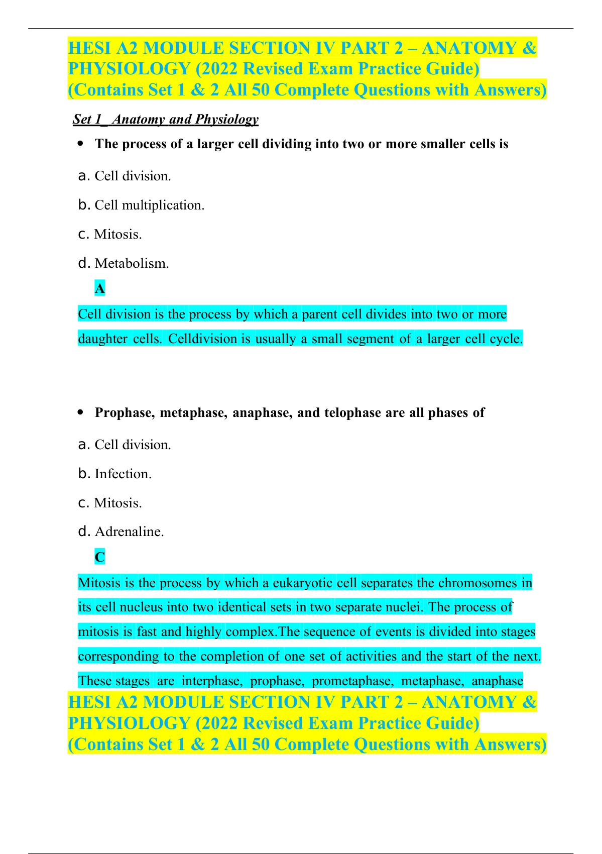 Hesi A2 Module Section Iv Part 2 Anatomy And Physiology 2022 Revised Exam Practice Guide 7678