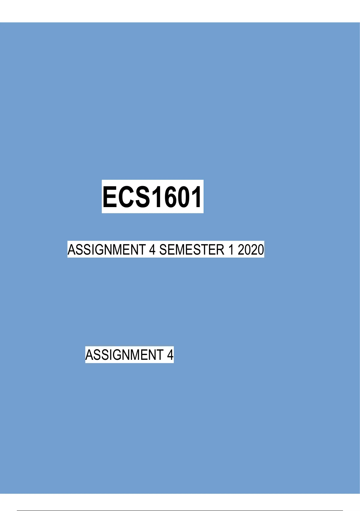 ECS1601 Assignment 4 Semester 1 2 ECONOMICS ECS 1601 - Economics ...