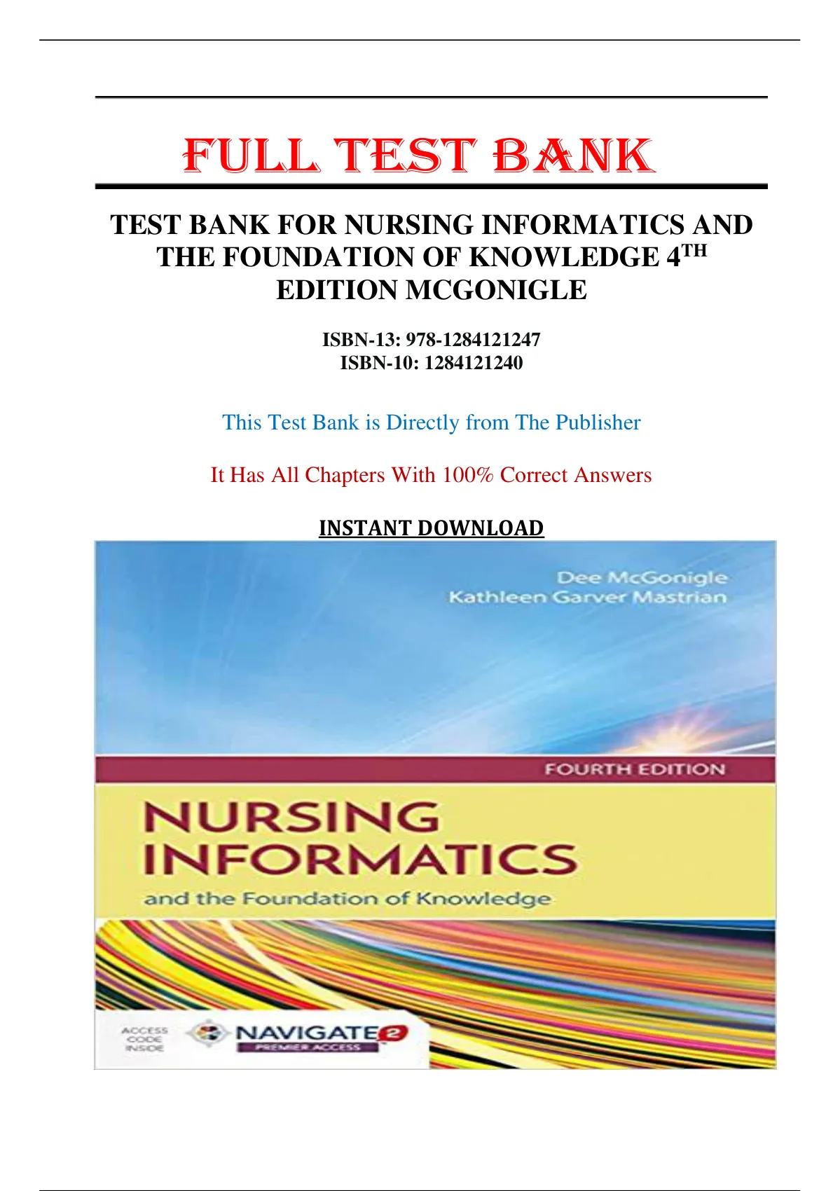 Test Bank For Nursing Informatics And The Foundation of Knowledge