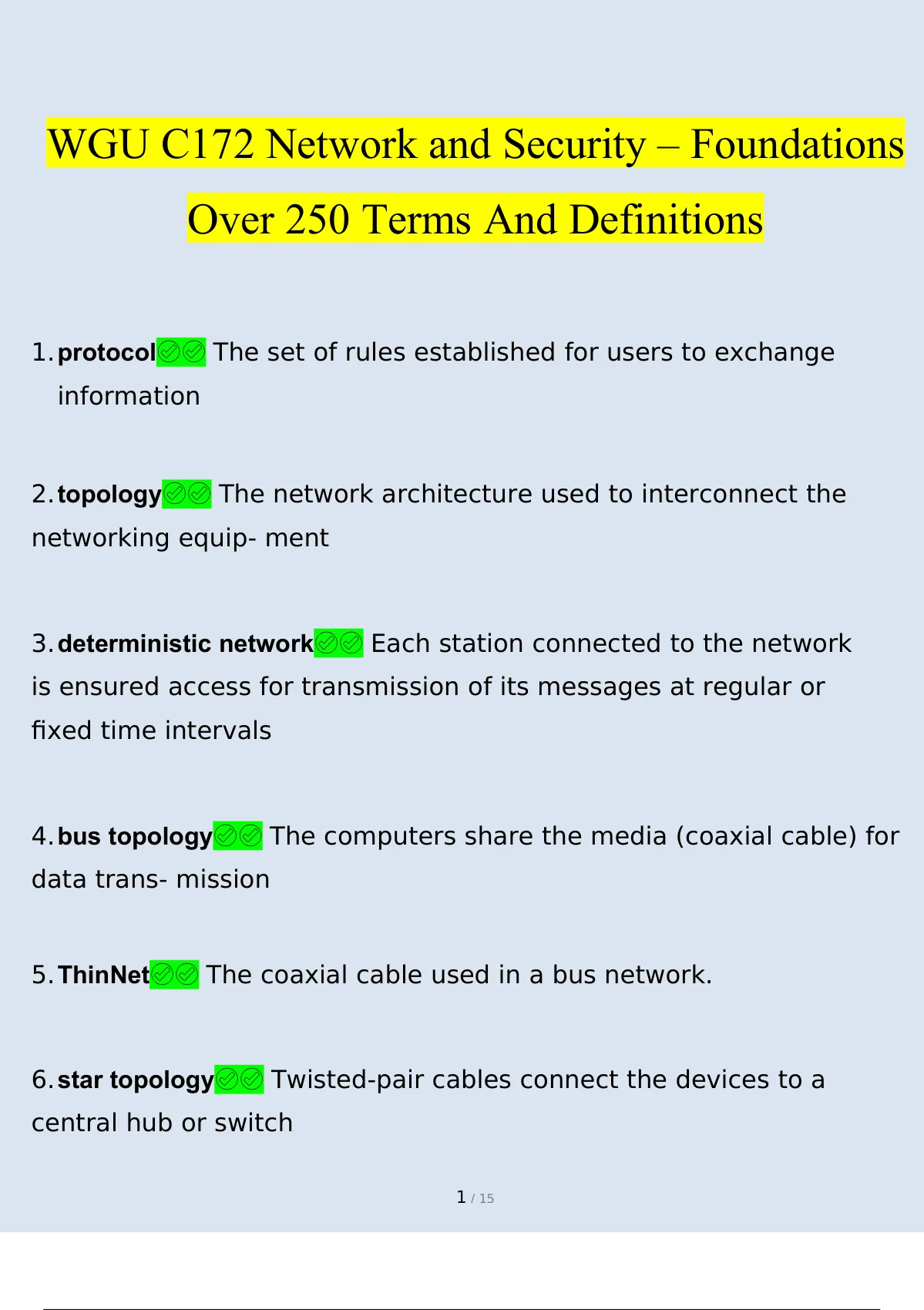 WGU C172 Network and Security Foundations Over 250 Terms And