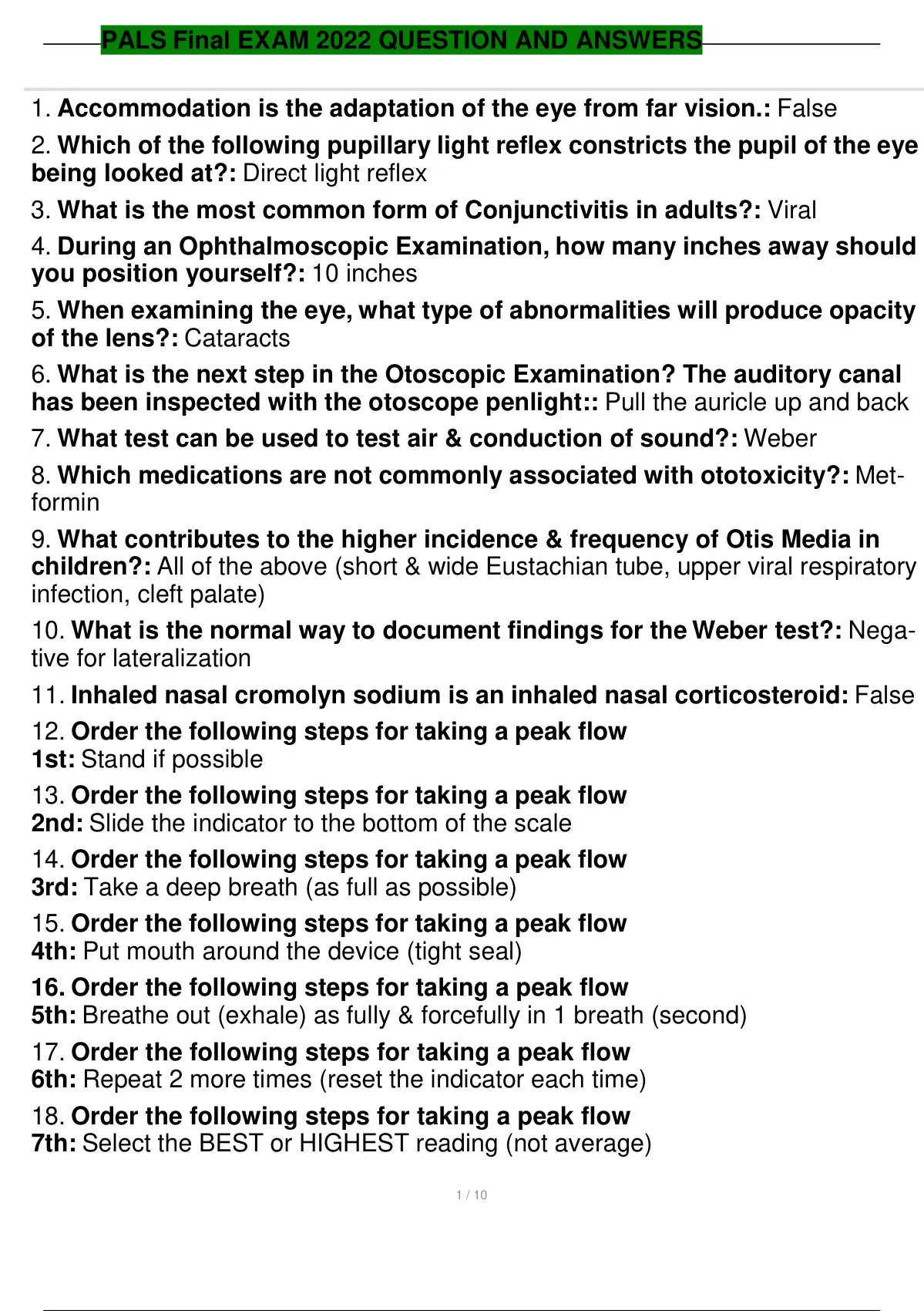 PALS Final EXAM 2022 QUESTION AND ANSWERS PALS Stuvia US