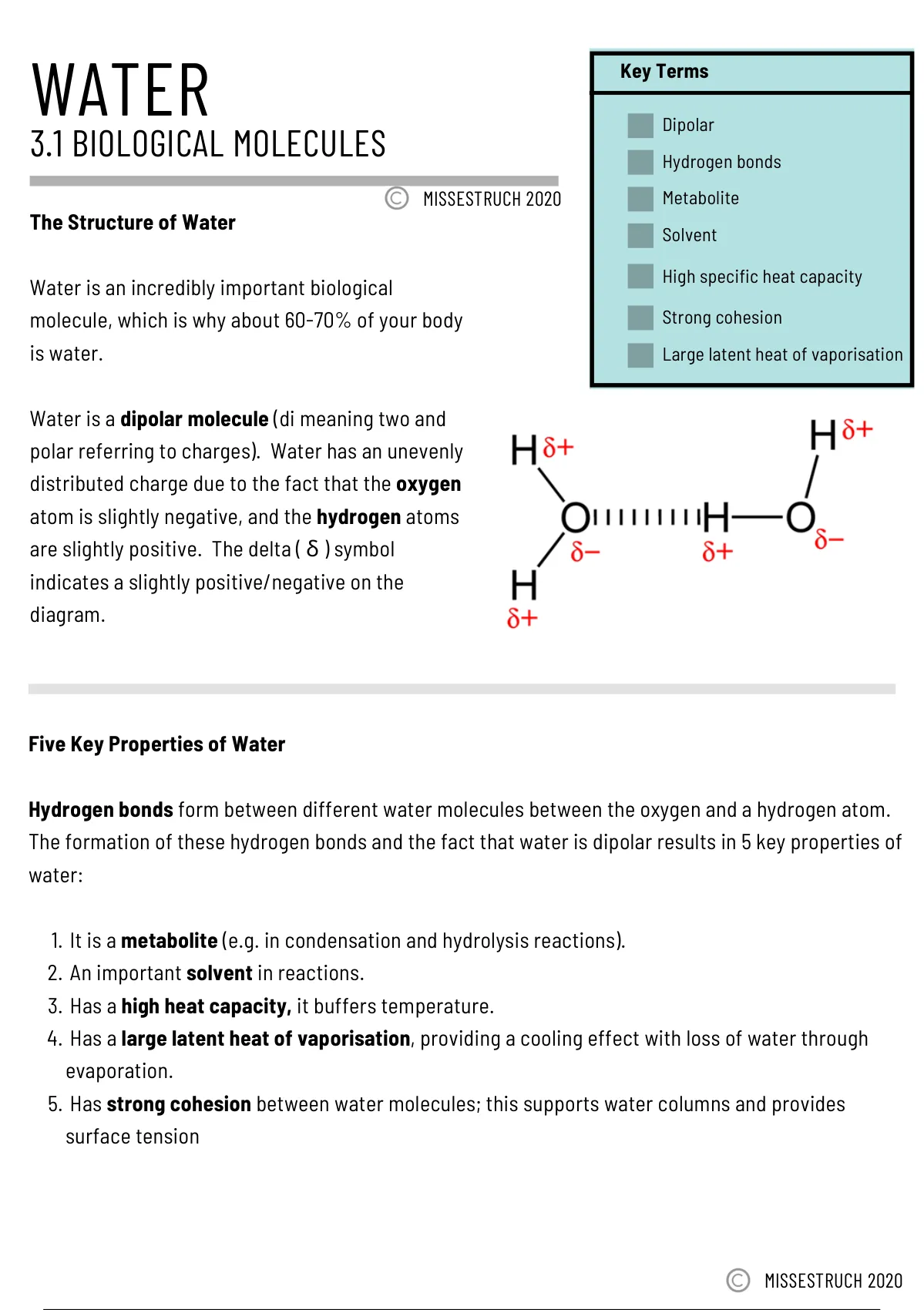 AQA A-Level Biology Topic 1 Summary Notes By Miss Estruch - Unit 1 ...