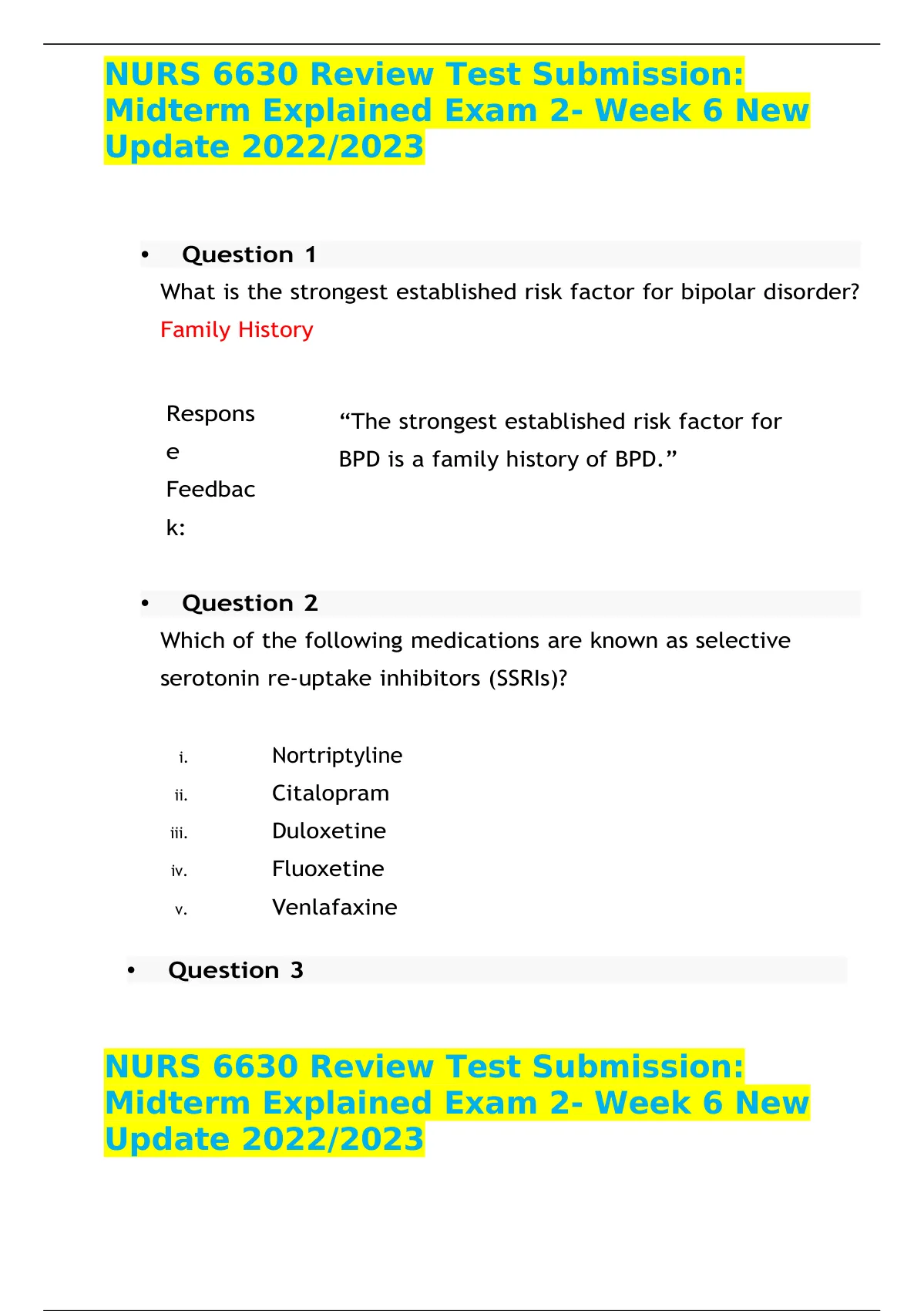 NURS 6630 Review Test Submission: Midterm Explained Exam 2- Week 6 New ...