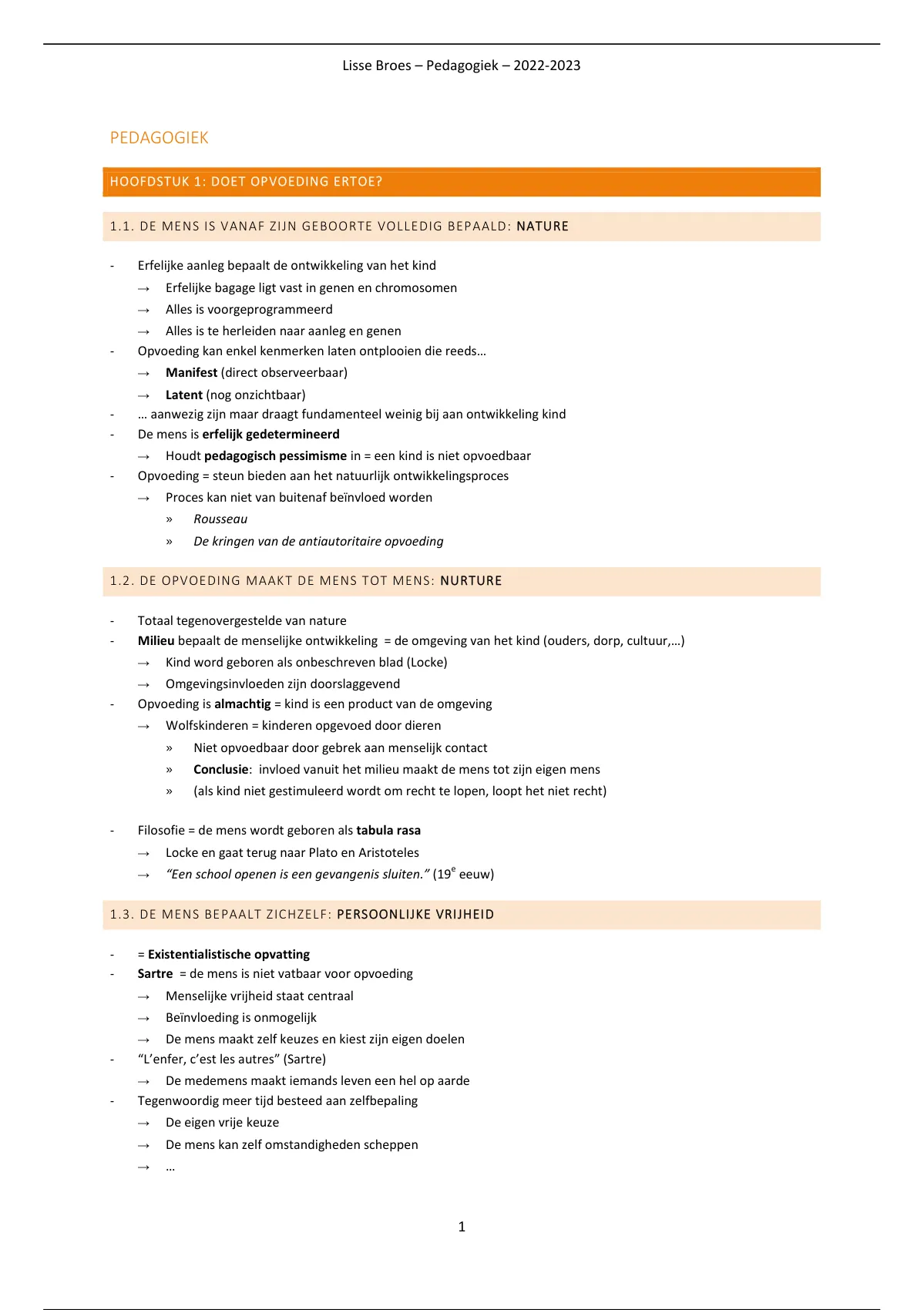 Ordelijke Samenvatting Pedagogiek - Orthopedagogie KDG - Pedagogiek ...