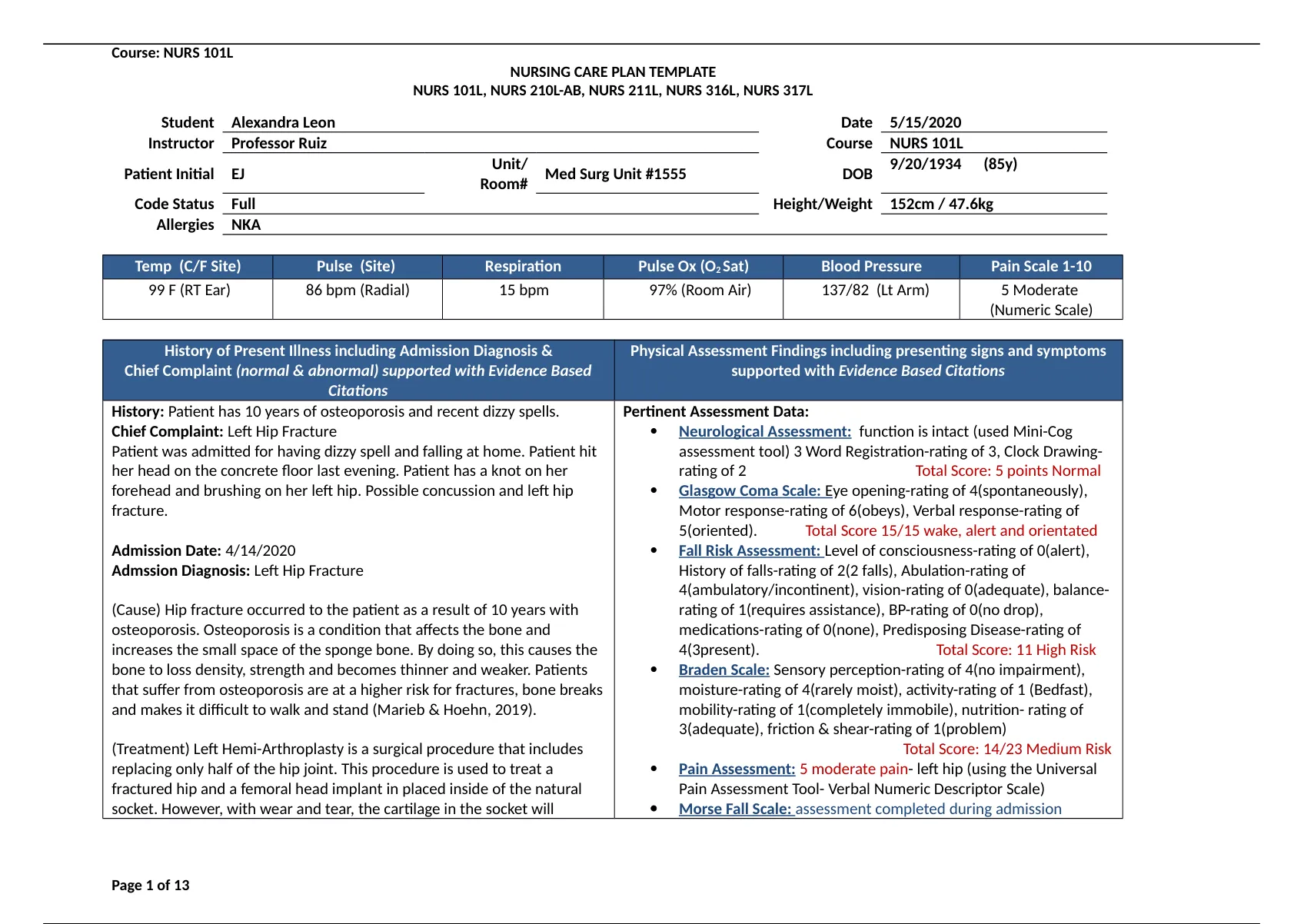 NURS 101L Final Care Plan- West Coast University - Qualification ...