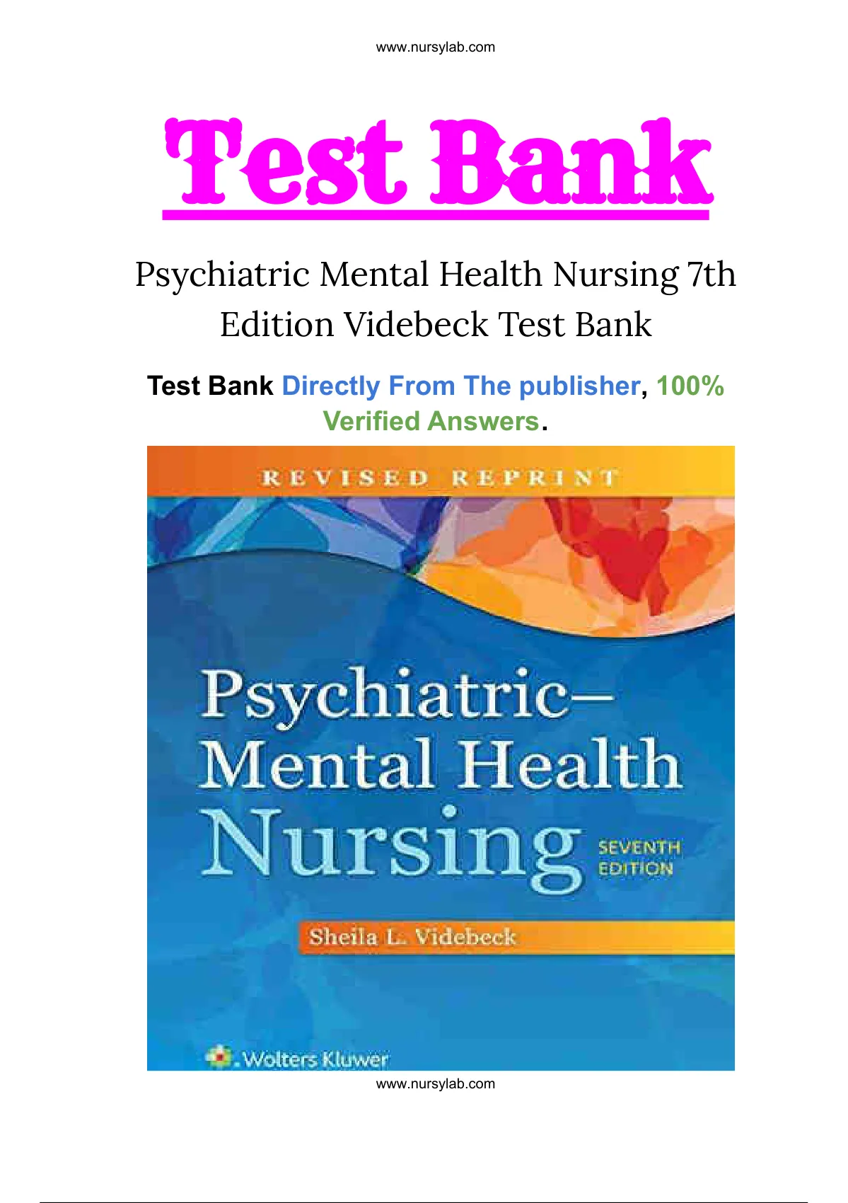 Psychiatric Mental Health Nursing 7th Edition Videbeck Test Bank ...