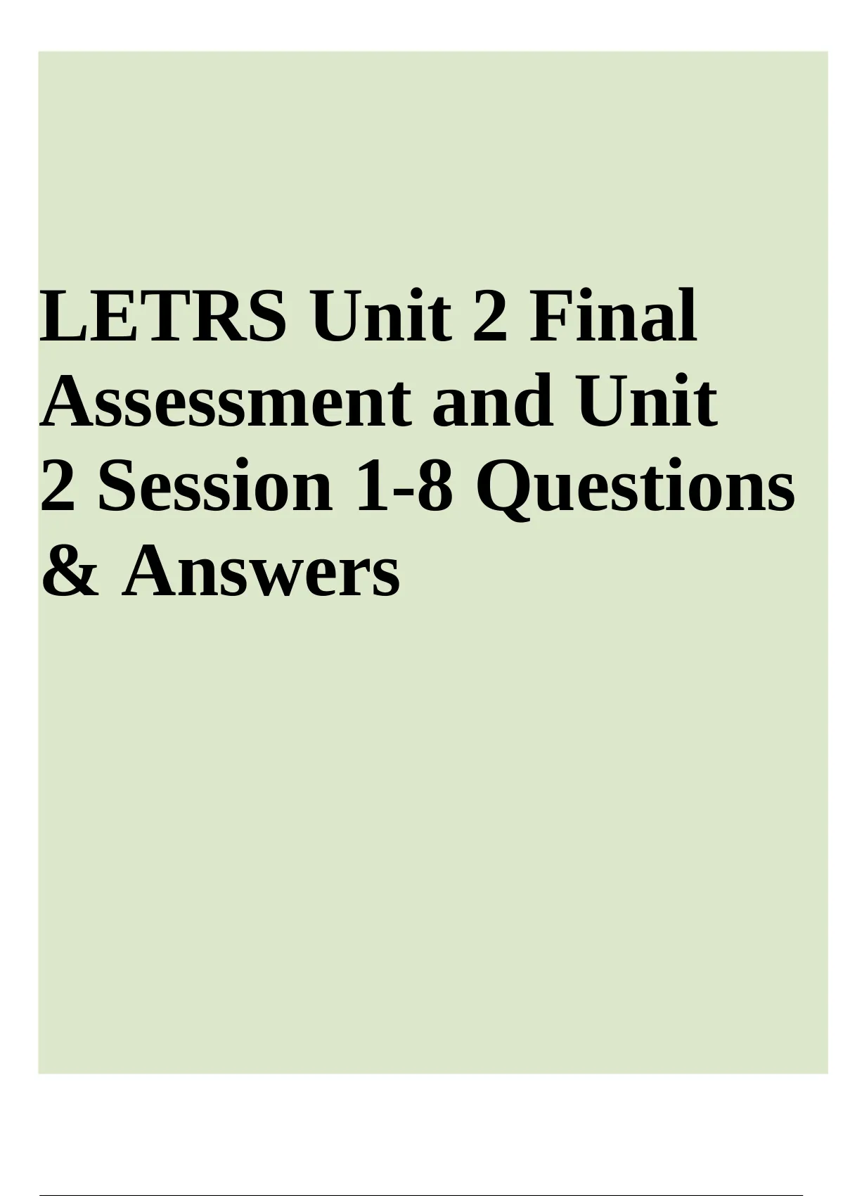 Letrs Unit 2 Final Assessment And Unit 2 Letrs Stuvia Us