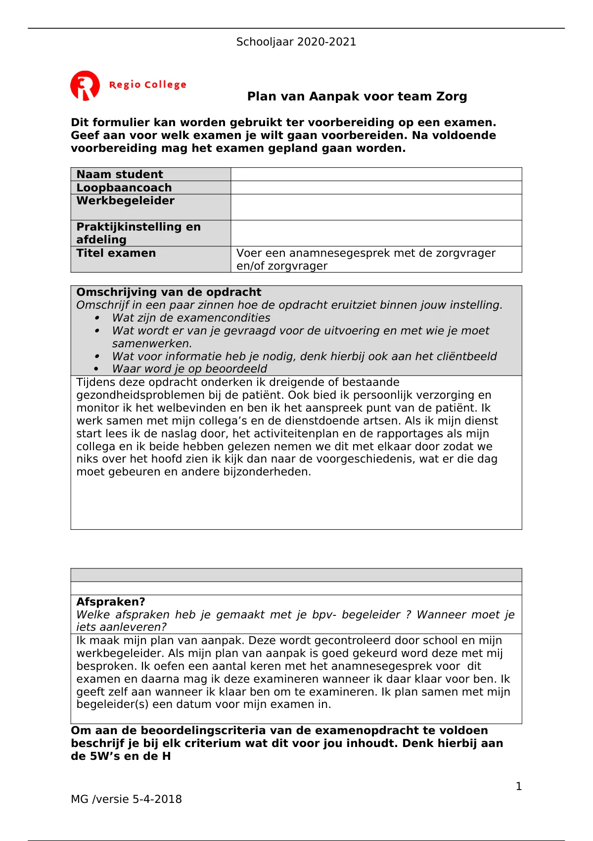 Voer Een Anamnesegesprek Met De Zorgvrager - Methodisch Werken - Stuvia NL