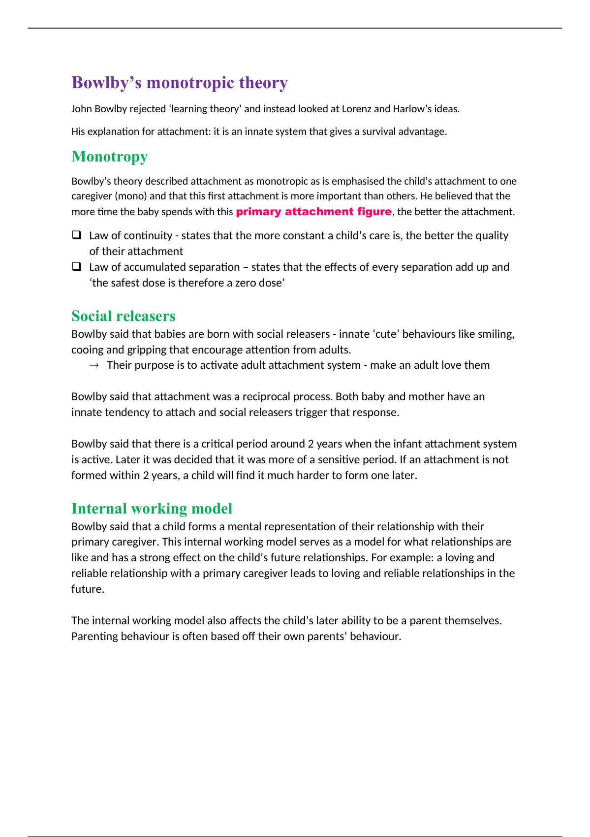 Bowlby’s Monotropic Theory, AQA A Level Psychology - Attachment (7182 ...