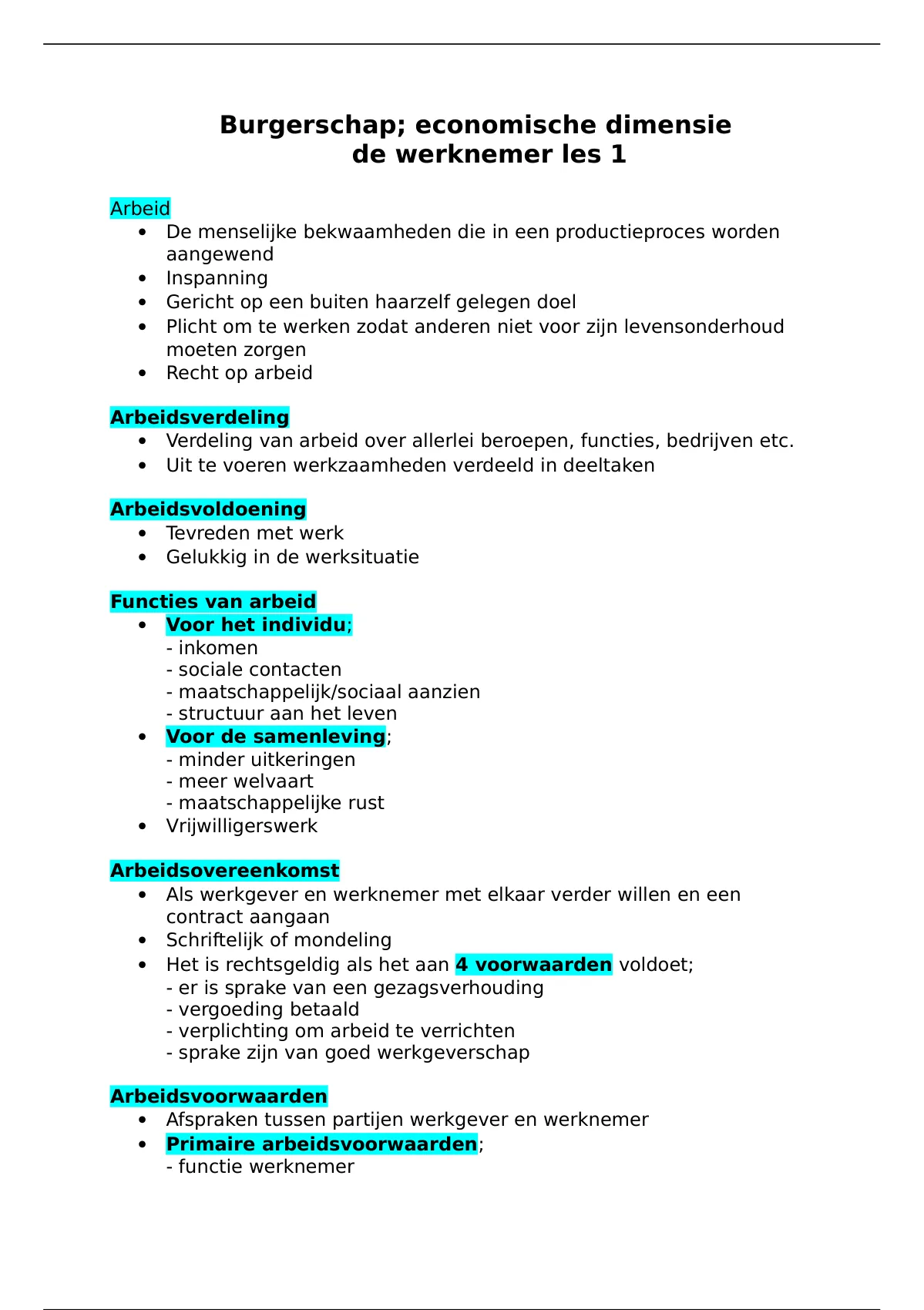 Samenvatting Burgerschap. Economische Dimensie. Werknemer Les 1 ...