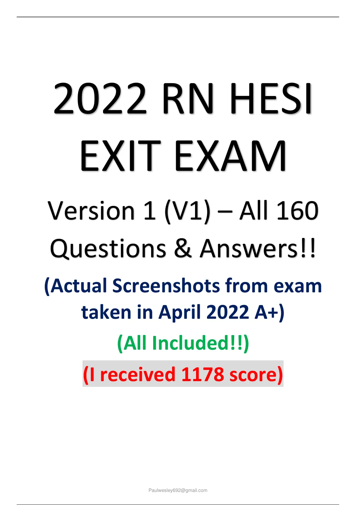 HESI RN EXIT EXAM 2022 Version 1 (V1) All 160 Questions & Answers