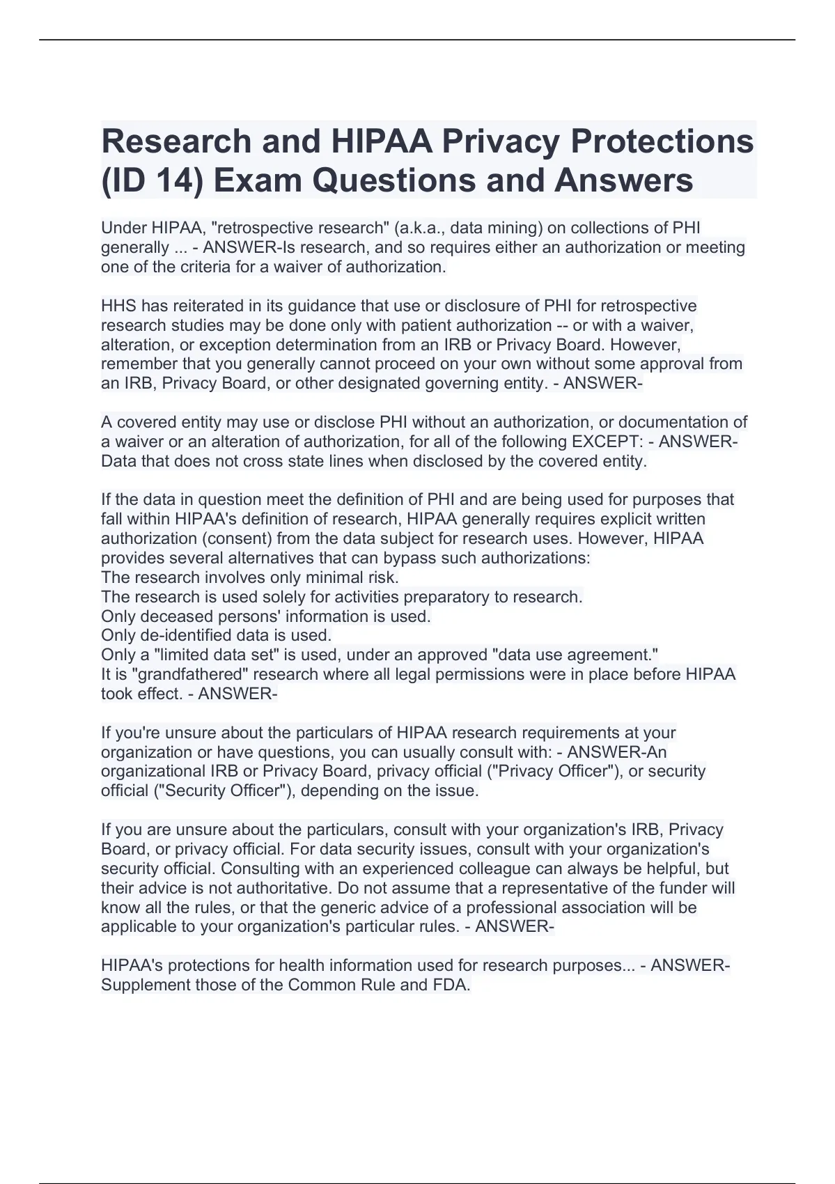 research and hipaa privacy protections (id 14)