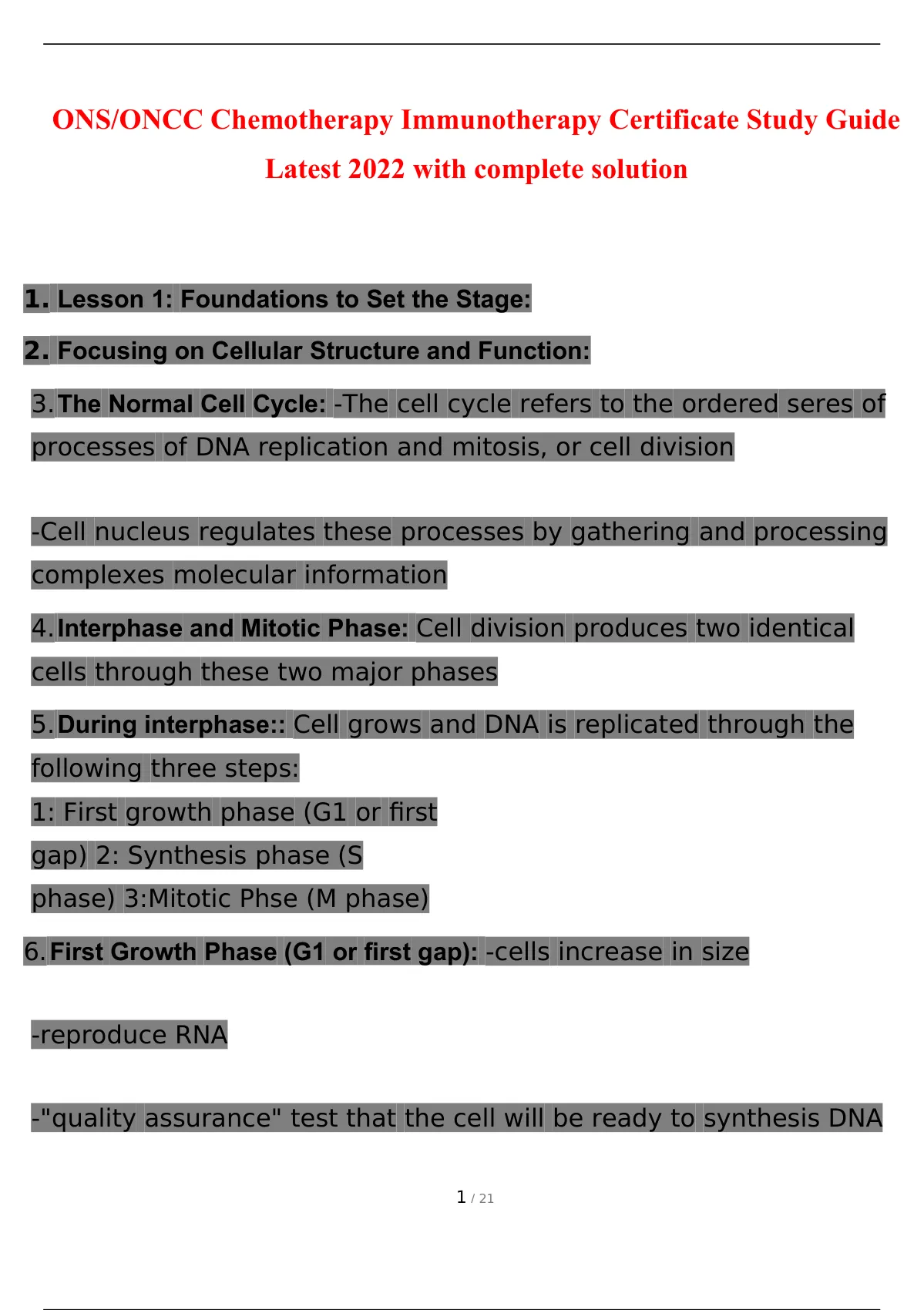 ONS/ONCC Chemotherapy Immunotherapy Certificate Study Guide Latest 2022