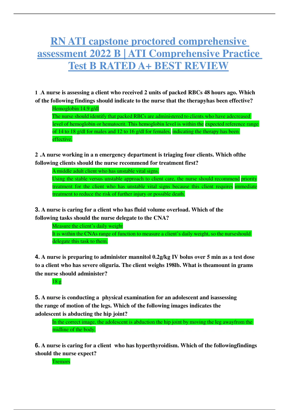 RN ATI Capstone Proctored Comprehensive Assessment 2022 B | ATI ...